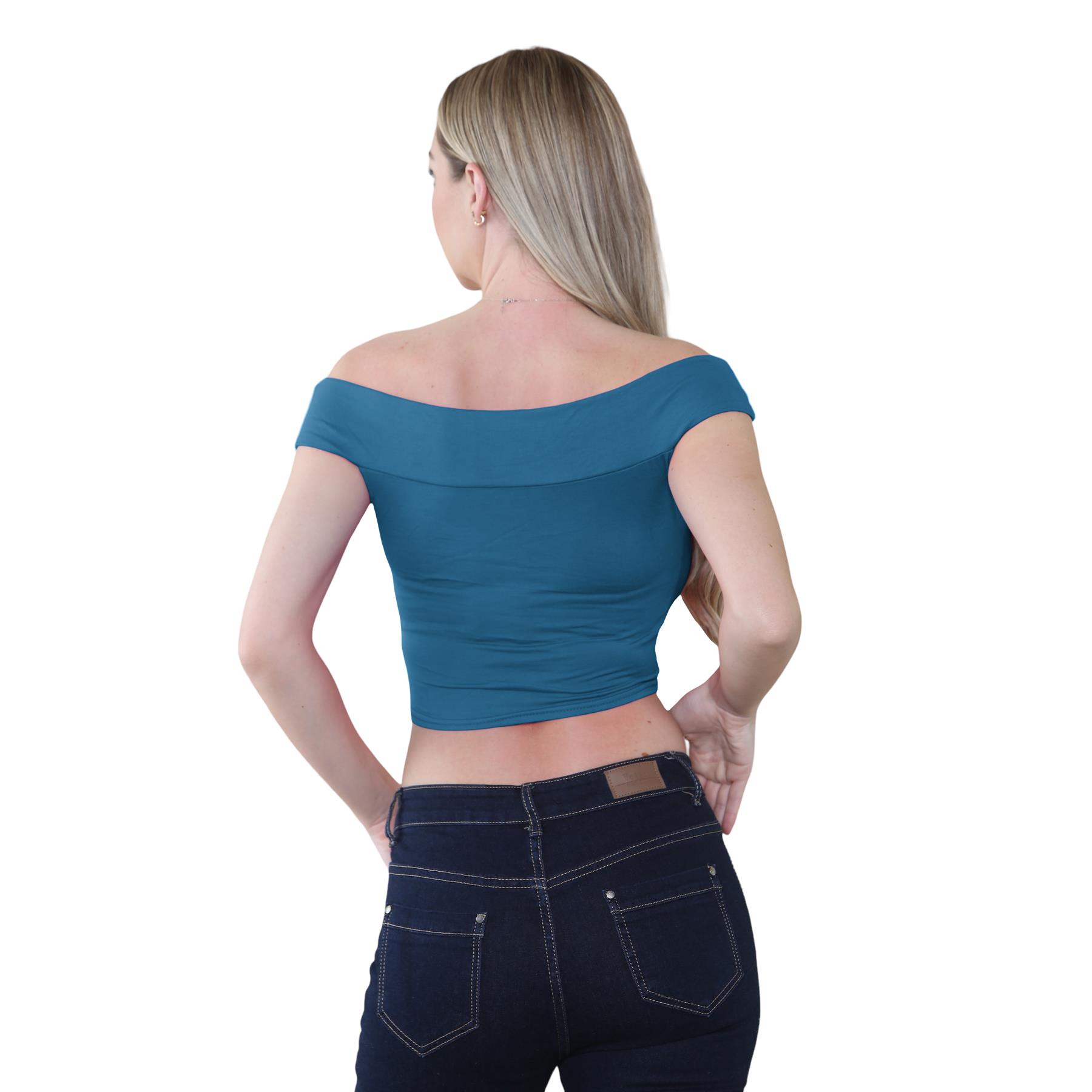 Schulterfreies bauchfreies Damen-T-Shirt Bardot ärmellos schlicht Sommer Freizeit Party - Bild 55 von 71