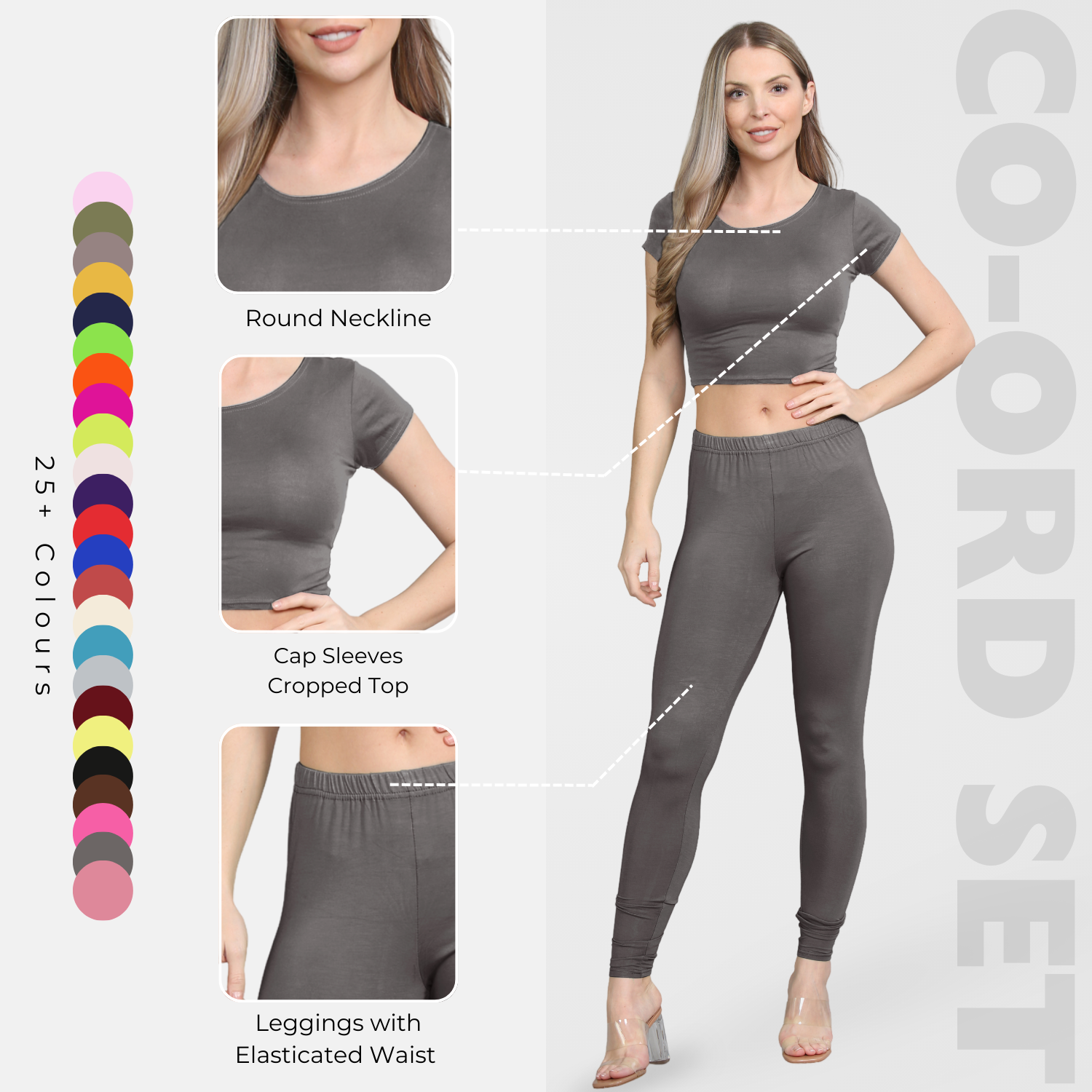 Damen Trainingsanzug Kurzarm Crop Top Sport Legging Workout Aktiv Lounge Set - Bild 41 von 148