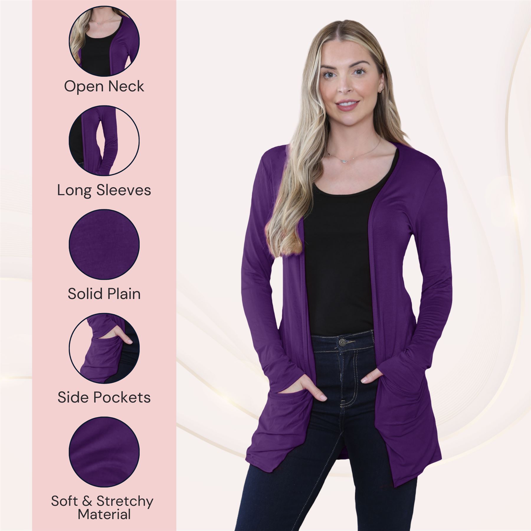 Boyfriend Cardigan Damen schlicht langärmelig offener Tropfen Tasche Freizeit Achselzucken Oberteil - Bild 101 von 148