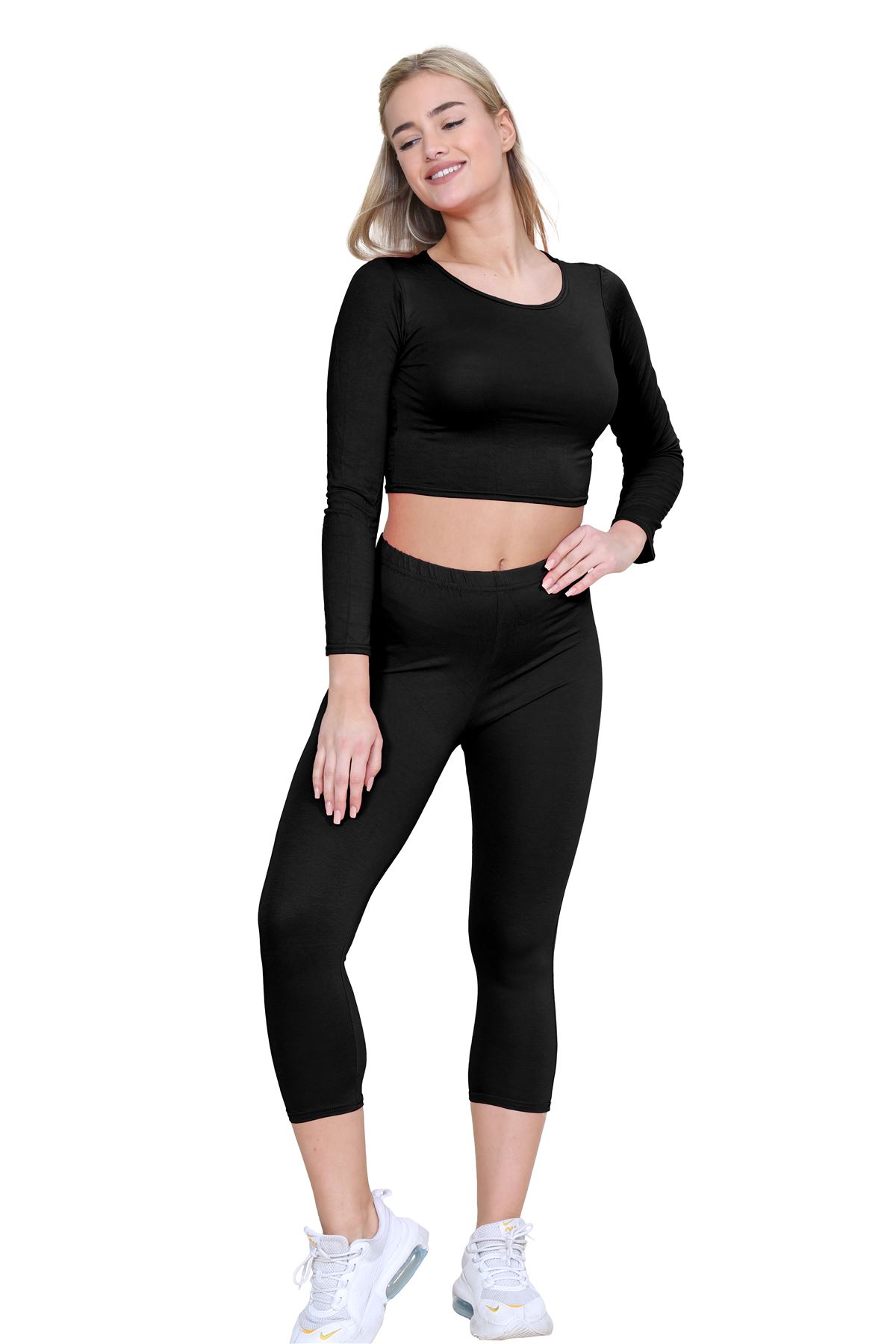 Womens 3/4 Leggings Workout Tight Plain Stretchy Cropped Capri Active Pants - Picture 4 of 186