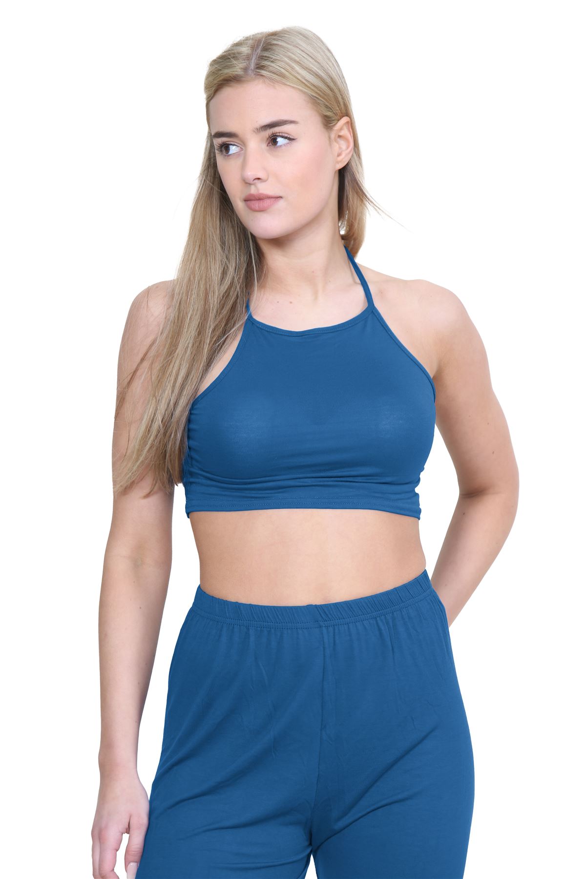 Halter Neck Crop Top Womens Vest Top Plain Tie Knot Top Basic Sleeveless T-Shirt - Picture 160 of 170
