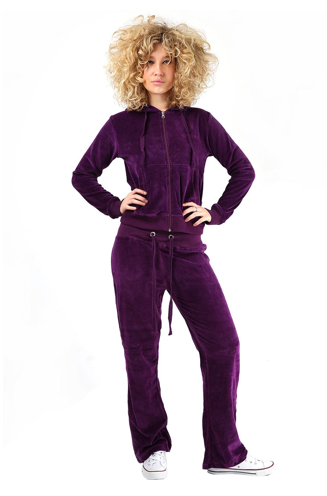 Womens Velvet Velour Hooded Lounge Wear Top Bottom 2 Pcs Suit Jogging
