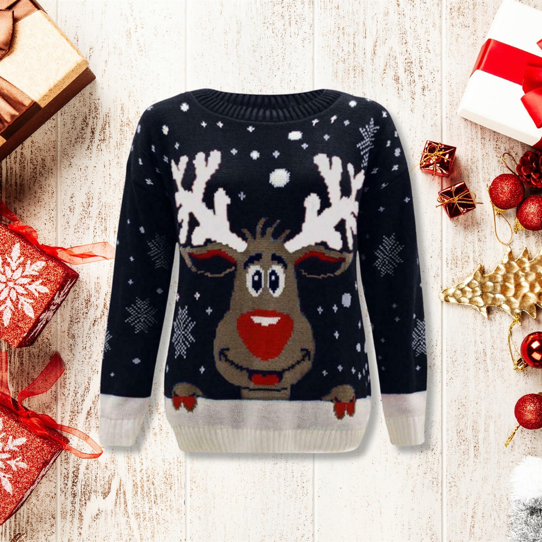 Niños Reno Navidad Jersey Niños Novedad Tejido Navidad Suéter Niñas Pullover - Imagen 4 de 12