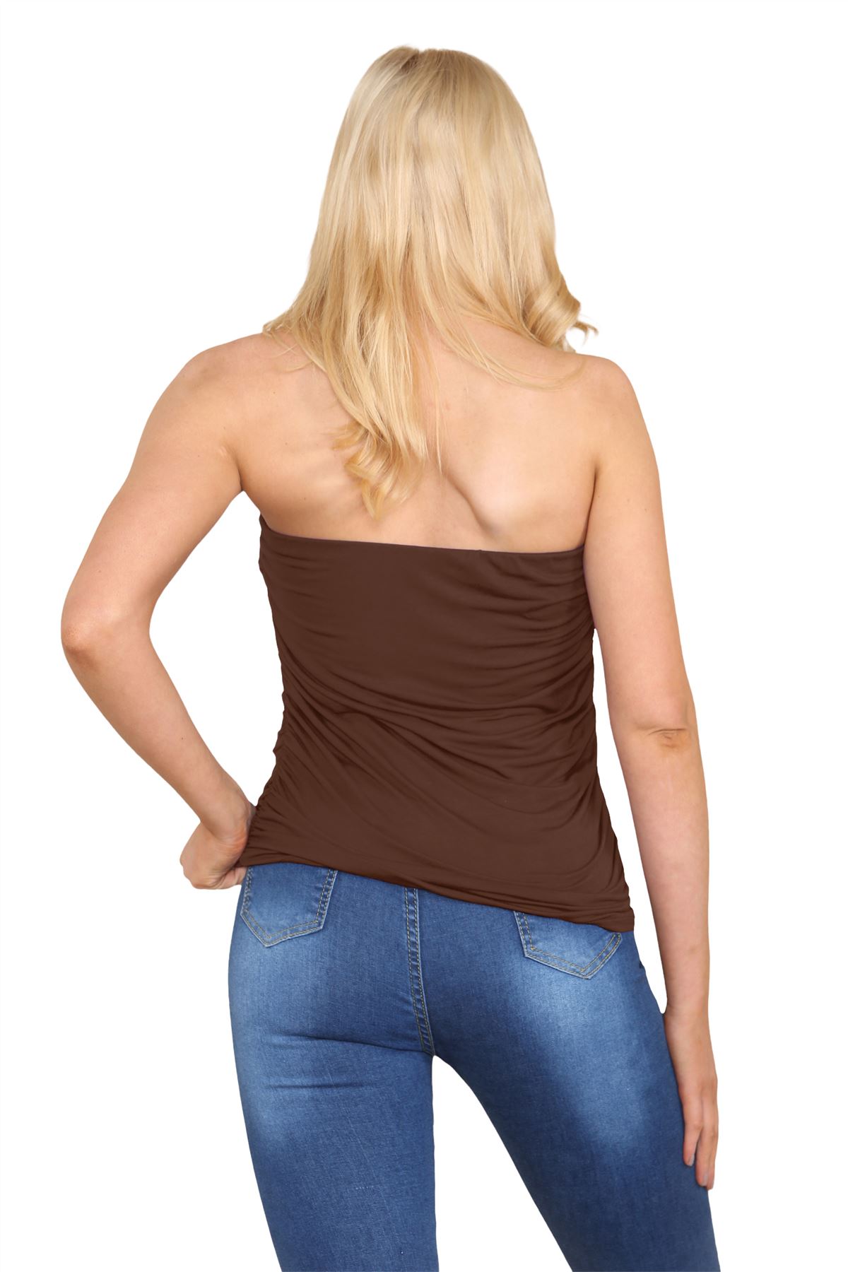Para mujer Bandeau Top Sin tirantes Boobtube Lado Liso Fruncido Chaleco Camiseta Verano - Imagen 11 de 120