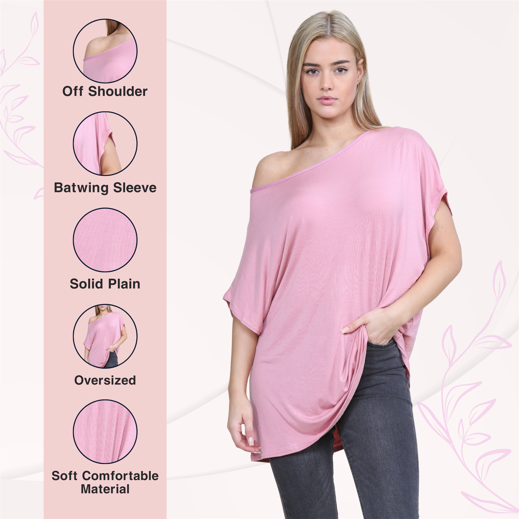 Schulterfreies Damen-T-Shirt Oberteil Fledermausärmel Oversize uni Freizeit Bardot Oberteil - Bild 139 von 225