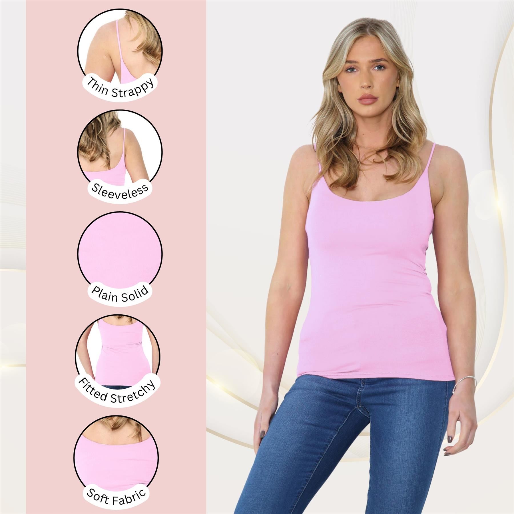 Womens Bodycon Cami Strappy Tank Top Plain Summer Activewear Vest Top, Pack of 3 - Picture 153 of 221