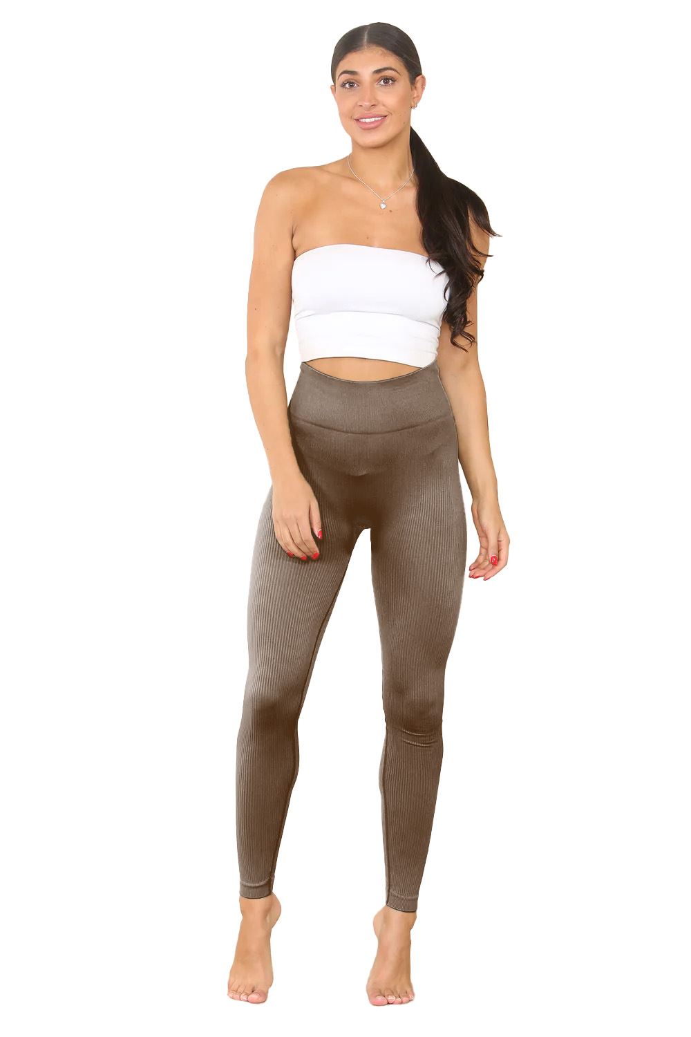 Womens Ladies High Waist Leggings Ribbed Skinny Fitness Gym Yoga Pants Trousers