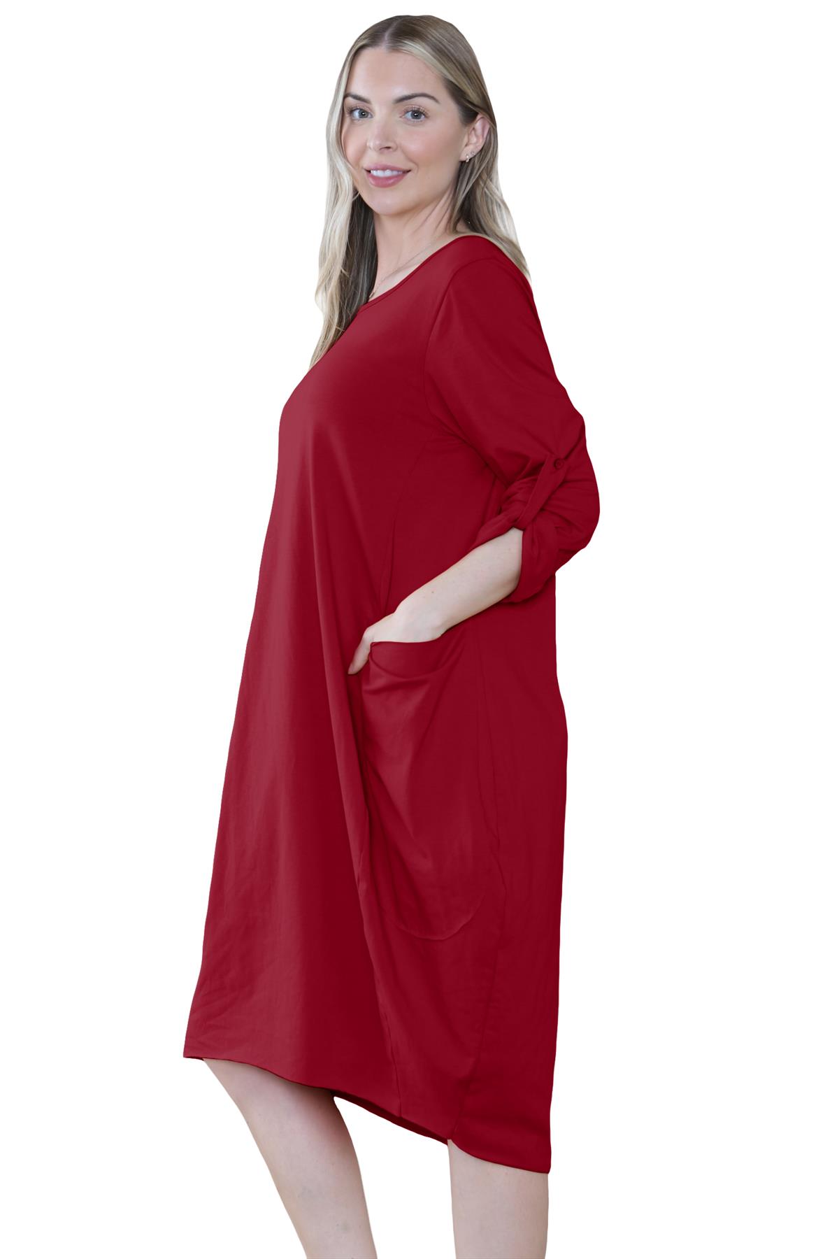 Vestido túnica italiana con mangas giratorias para damas Vestido Lagenlook Bolsillos lisos Vestido holgado - Imagen 41 de 45