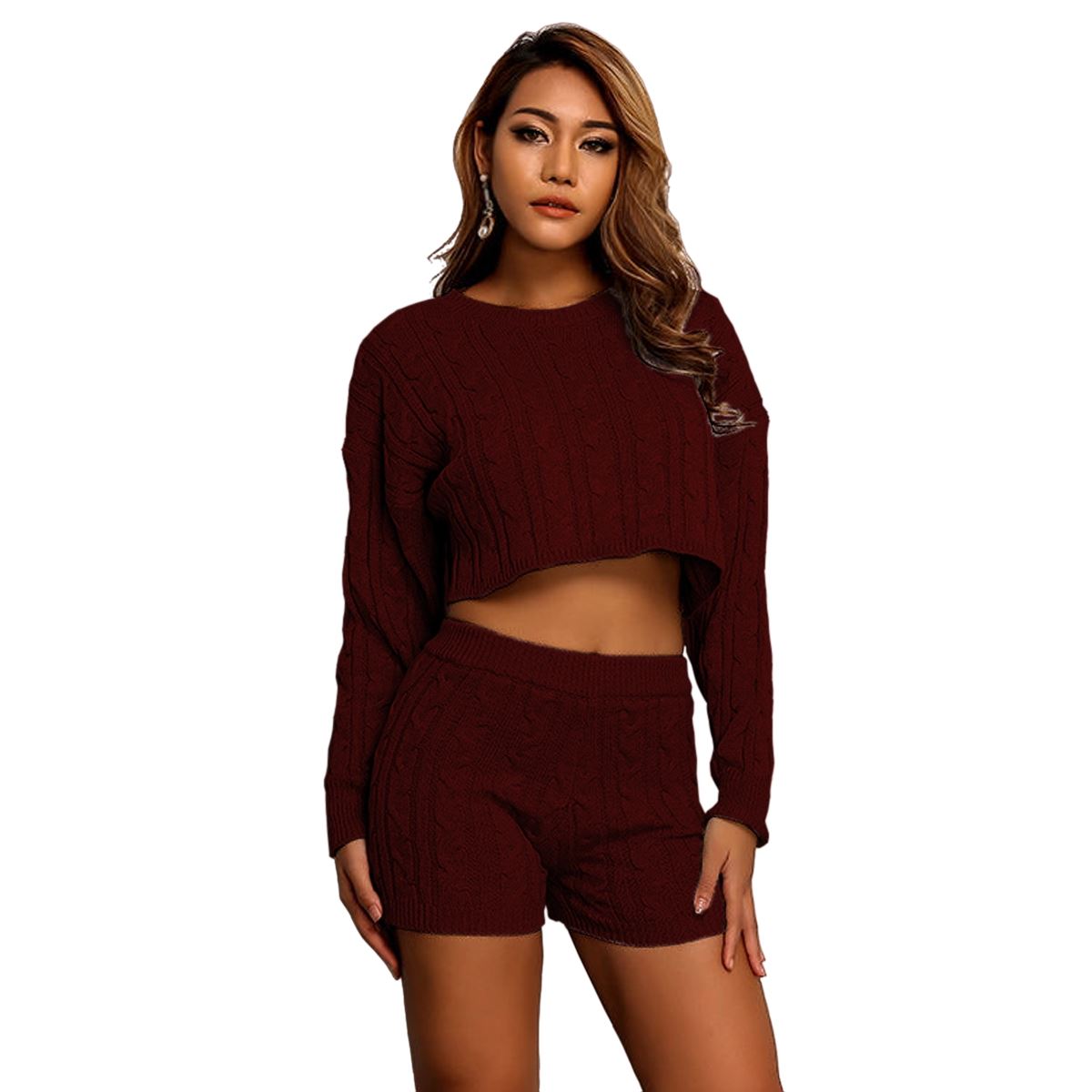 Ladies Cable Knit Lounge Set Crop 