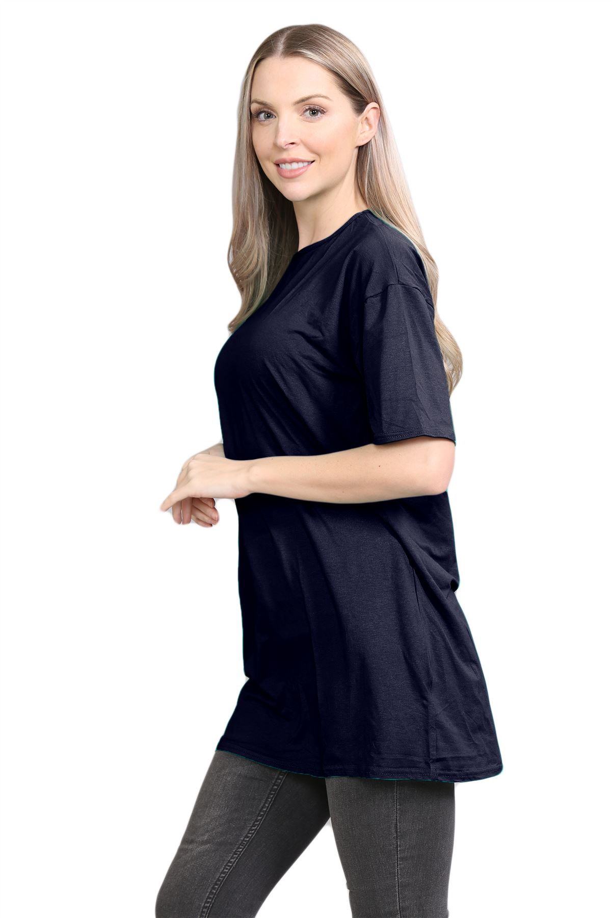 Womens Oversized T-Shirt Plain Baggy Short Sleeve Round Neck Basic Summer Top - Picture 15 of 44