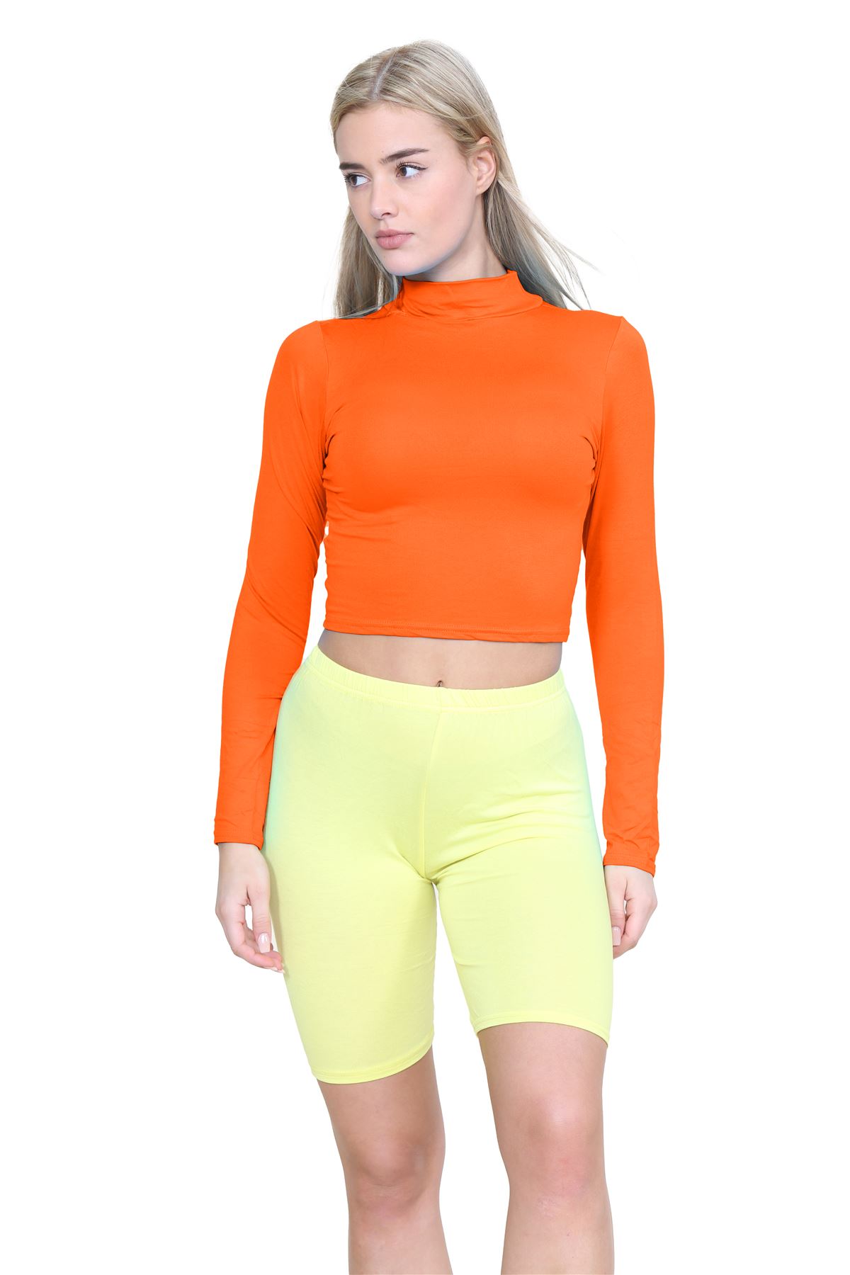 Turtle Neck Crop Top Womens Plain Long Sleeve Stretchy Basic Polo Neck T-Shirt - Picture 68 of 129