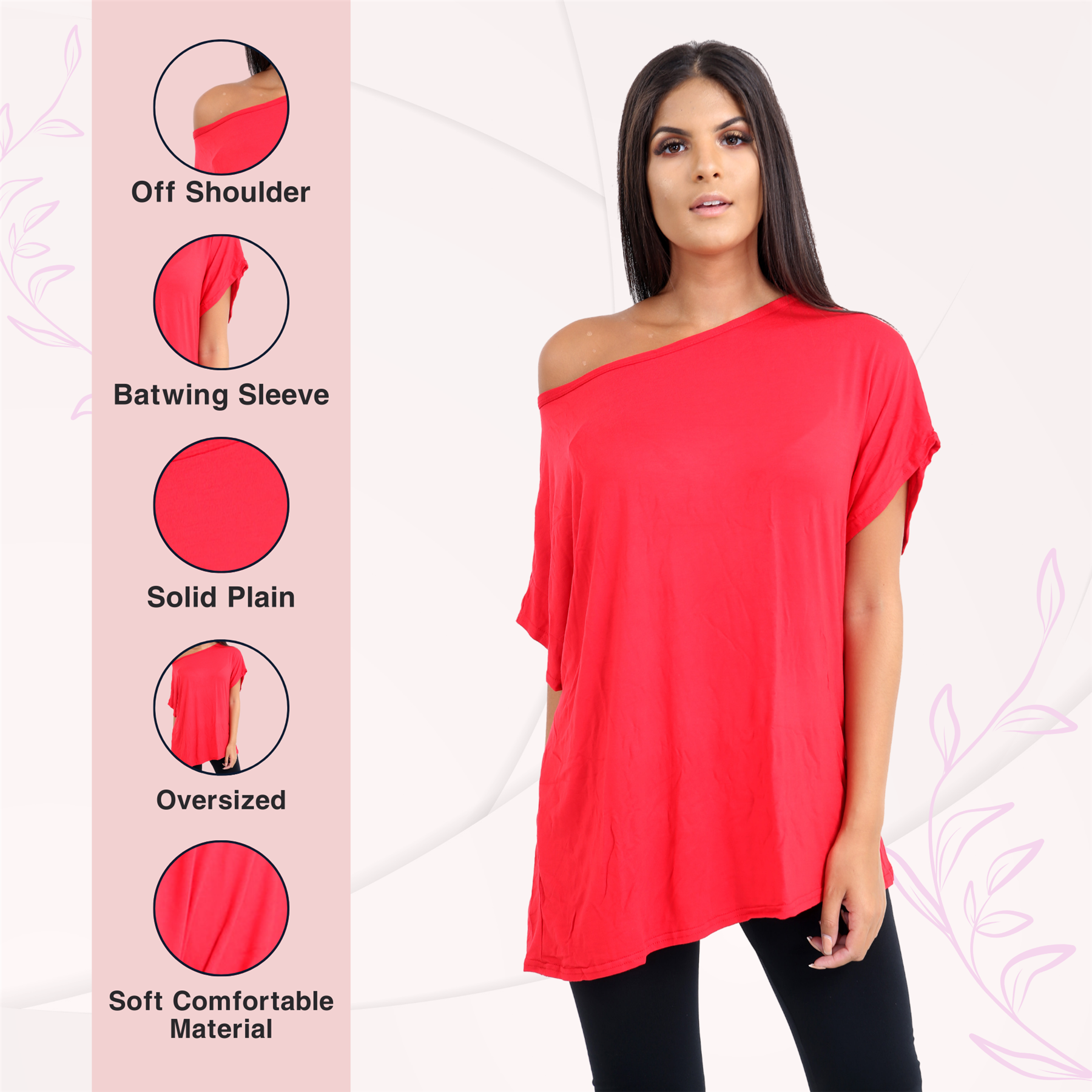 Schulterfreies Damen-T-Shirt Oberteil Fledermausärmel Oversize uni Freizeit Bardot Oberteil - Bild 151 von 225