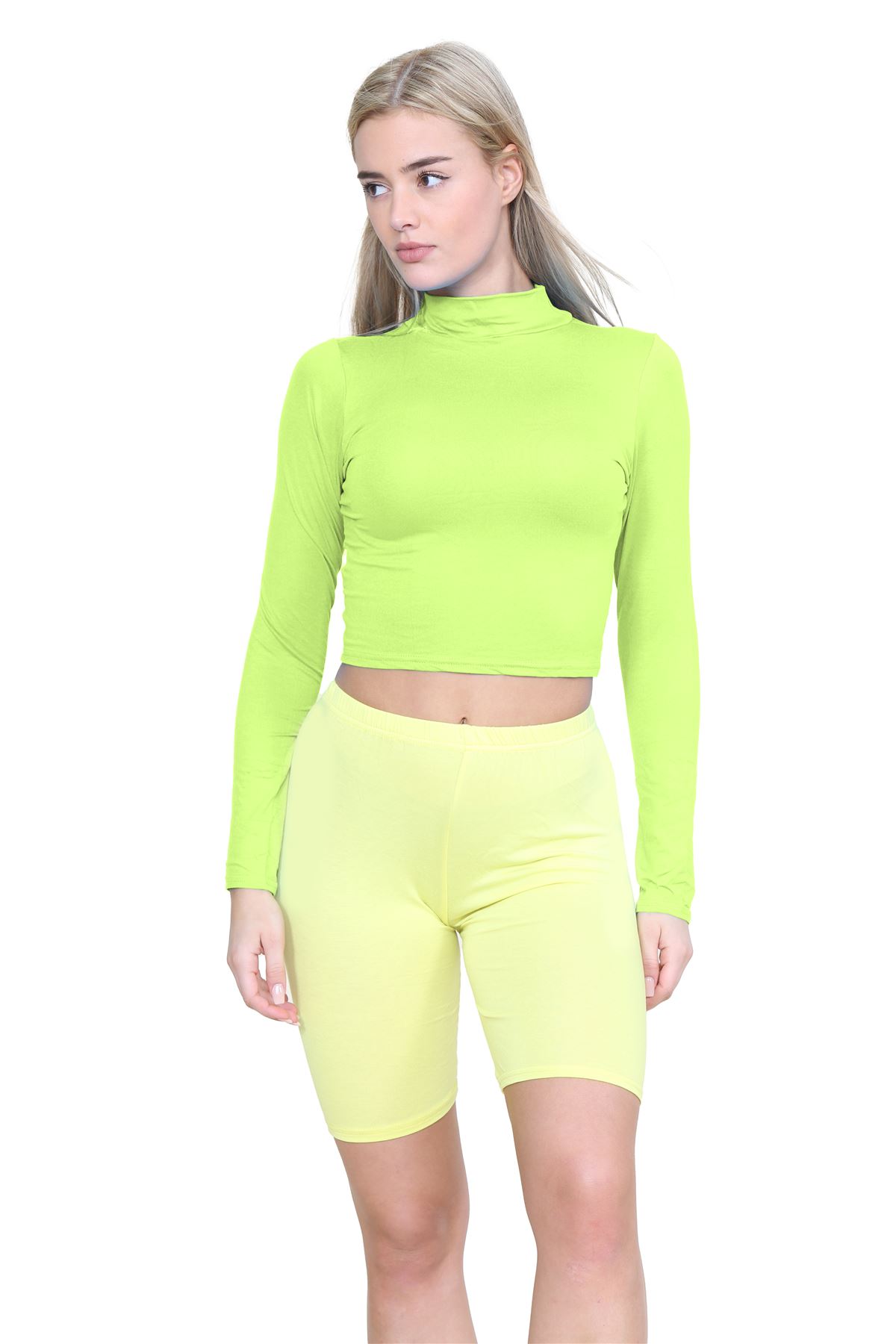Turtle Neck Crop Top Womens Plain Long Sleeve Stretchy Basic Polo Neck T-Shirt - Picture 72 of 129