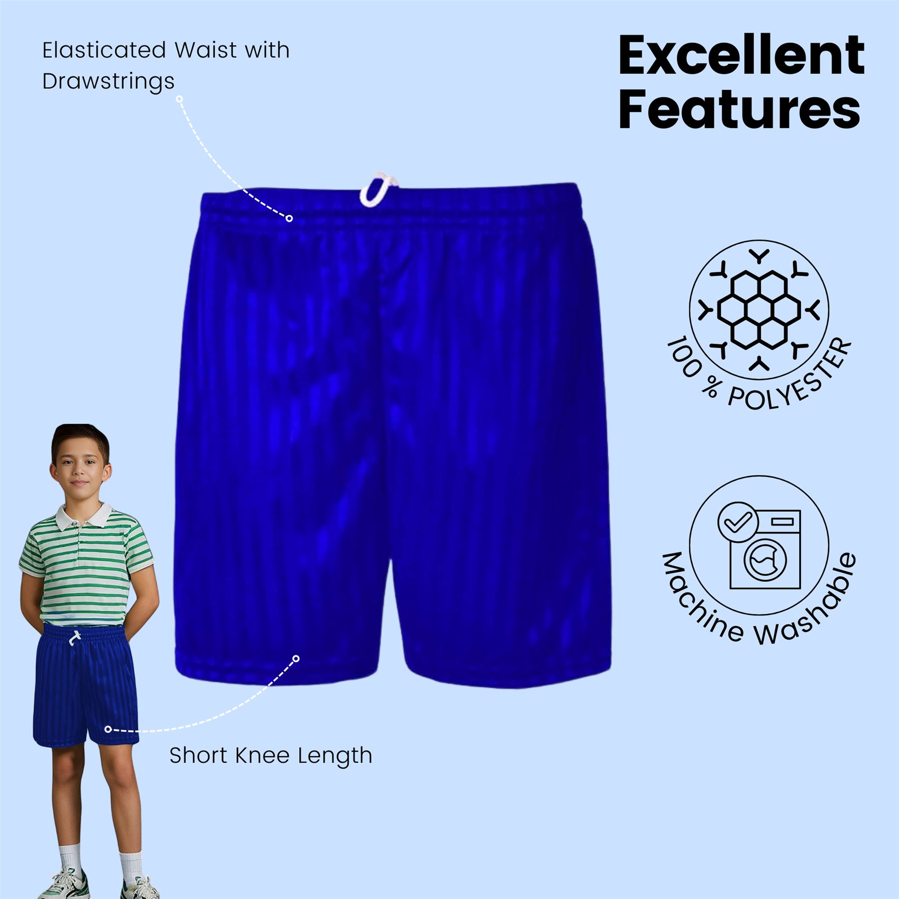 Kinder PE Schulshorts Jungen Kinder Schattenstreifen Unisex Sport Fußball kurze Hose - Bild 27 von 42