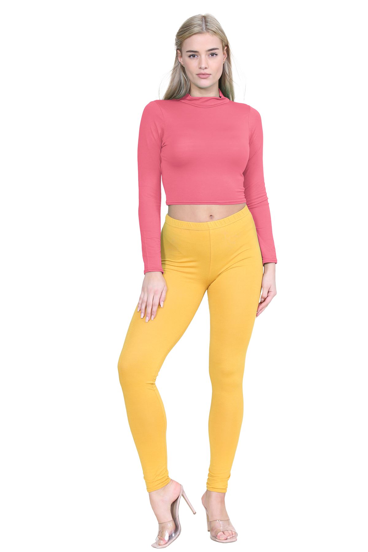 Turtle Neck Crop Top Womens Plain Long Sleeve Stretchy Basic Polo Neck T-Shirt - Picture 32 of 129