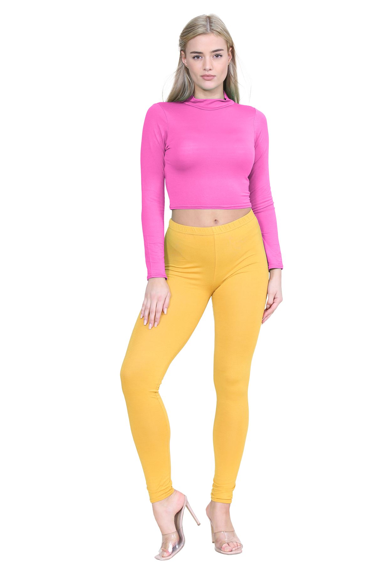 Turtle Neck Crop Top Womens Plain Long Sleeve Stretchy Basic Polo Neck T-Shirt - Picture 20 of 129