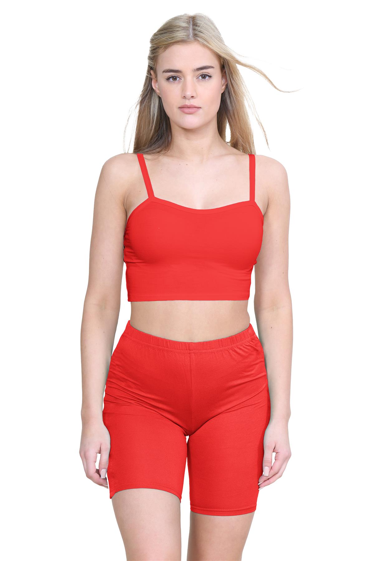 Para mujeres Prendas para el torso recortadas de tiras lisas Ciclismo Conjunto corto Informal Coord Ropa de salón de verano - Imagen 6 de 11