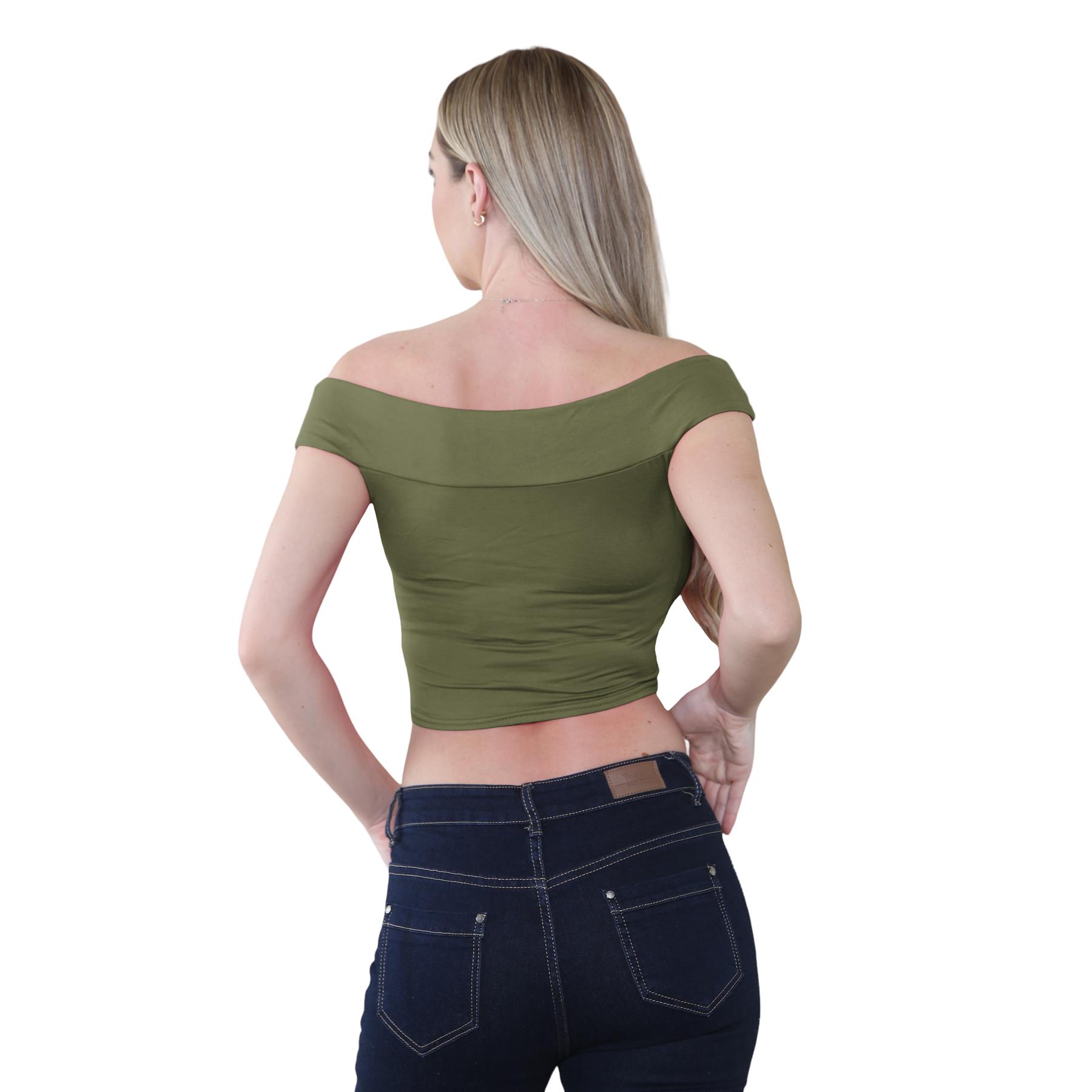 Schulterfreies bauchfreies Damen-T-Shirt Bardot ärmellos schlicht Sommer Freizeit Party - Bild 31 von 71