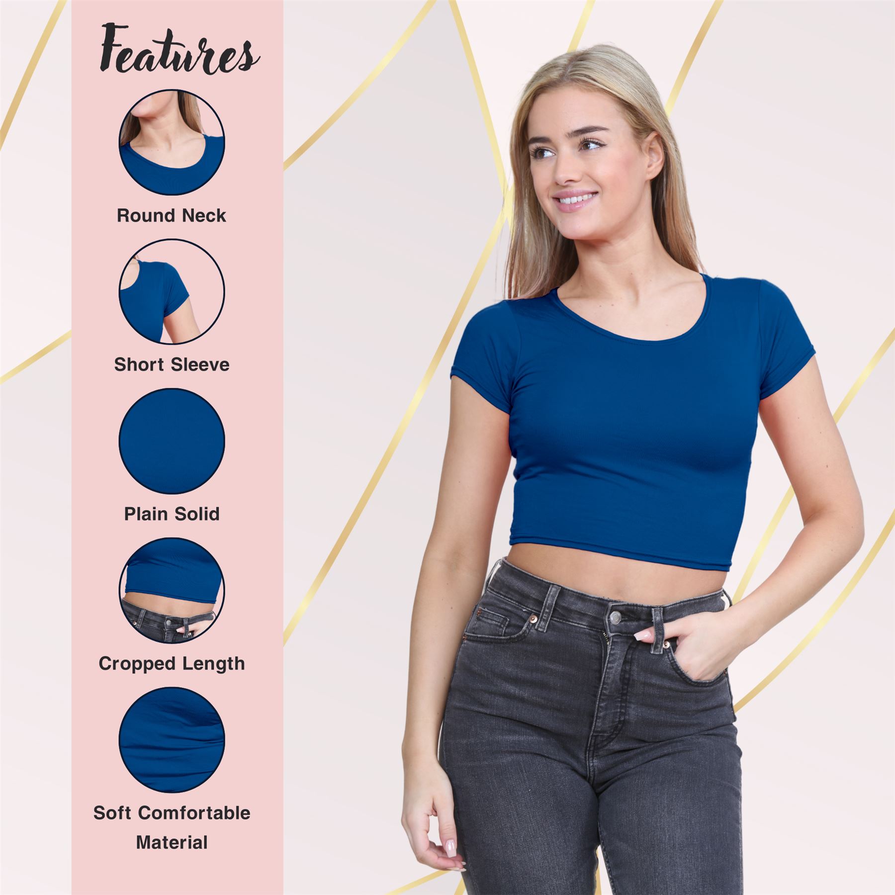 Crop Top Womens Cap Sleeve Top Plain Basic Stretchy Tee T-Shirt Short Vest Top - Picture 150 of 174