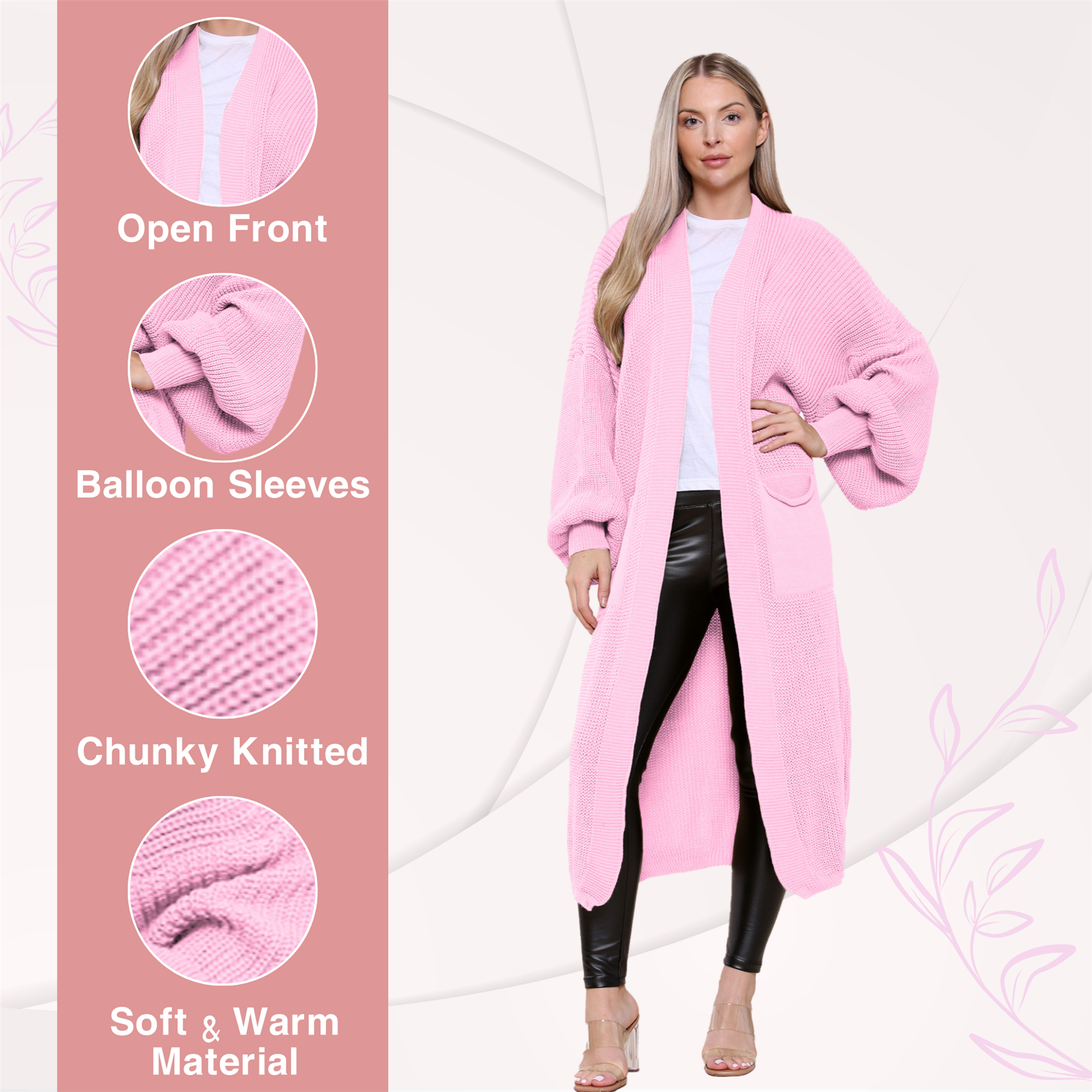 Ballonärmel Maxi Cardigan Damen übergroß gestrickt Winter Longline Pullover - Bild 5 von 134
