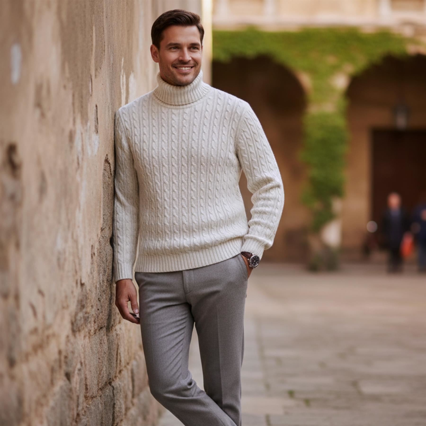 Herren Polo Rollkragen Langarm Pullover Zopfmuster Winterpullover Pulli - Bild 50 von 154