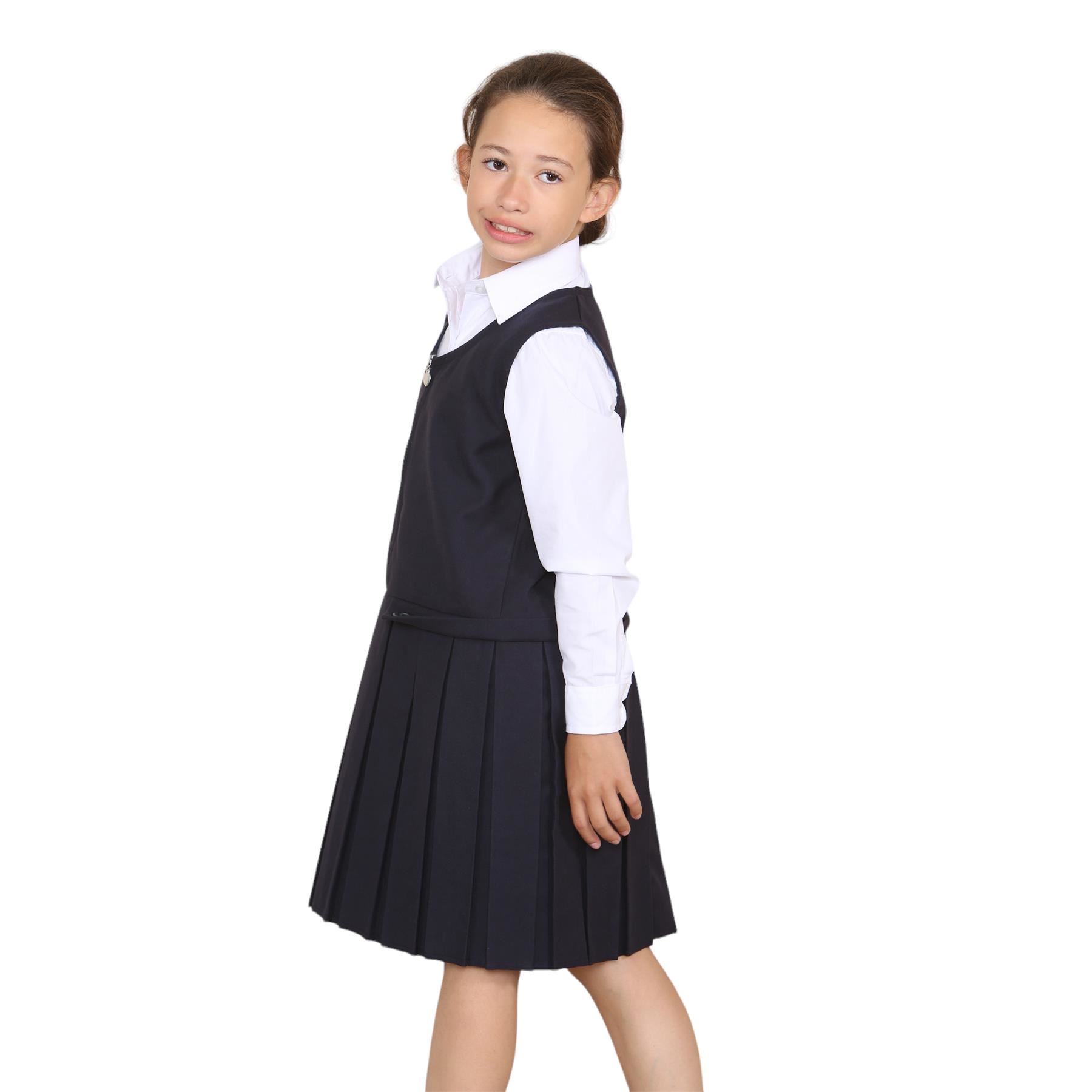 Niñas Delantal Vestido Caja Plisada Dos Botones Frontal Cremallera Uniforme Escolar Paquete de 2 - Imagen 4 de 23