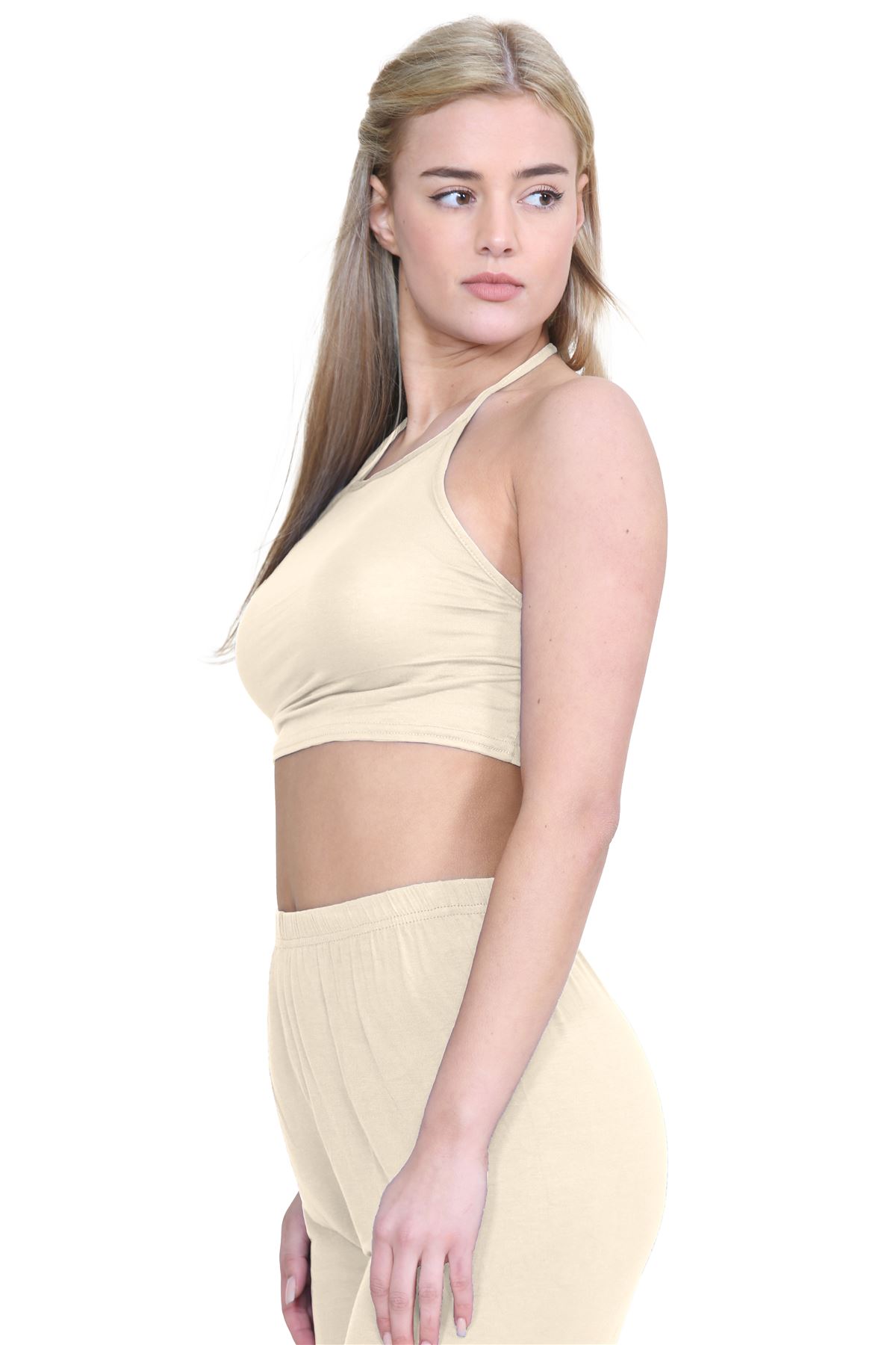 Halter Neck Crop Top Womens Vest Top Plain Tie Knot Top Basic Sleeveless T-Shirt - Picture 139 of 170