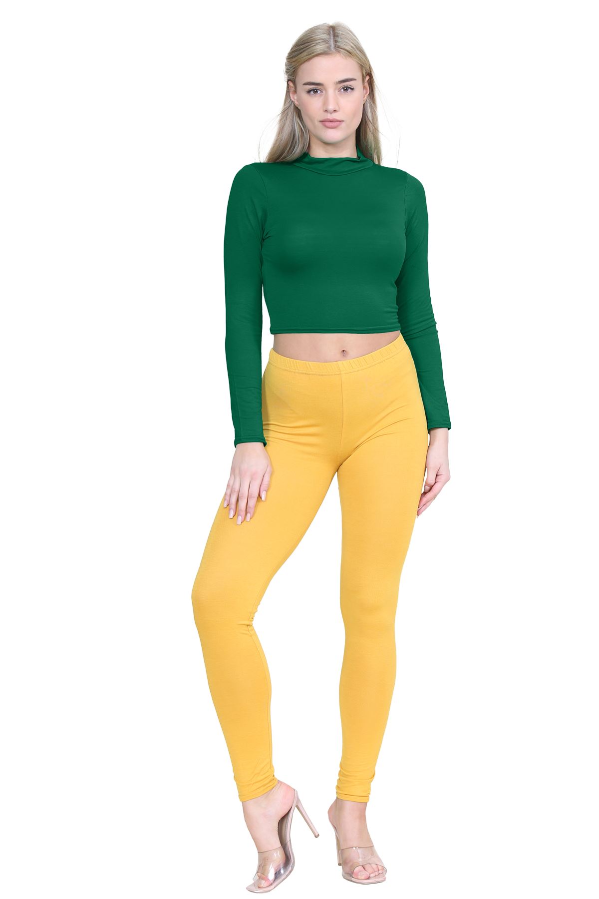 Turtle Neck Crop Top Womens Plain Long Sleeve Stretchy Basic Polo Neck T-Shirt - Picture 8 of 129