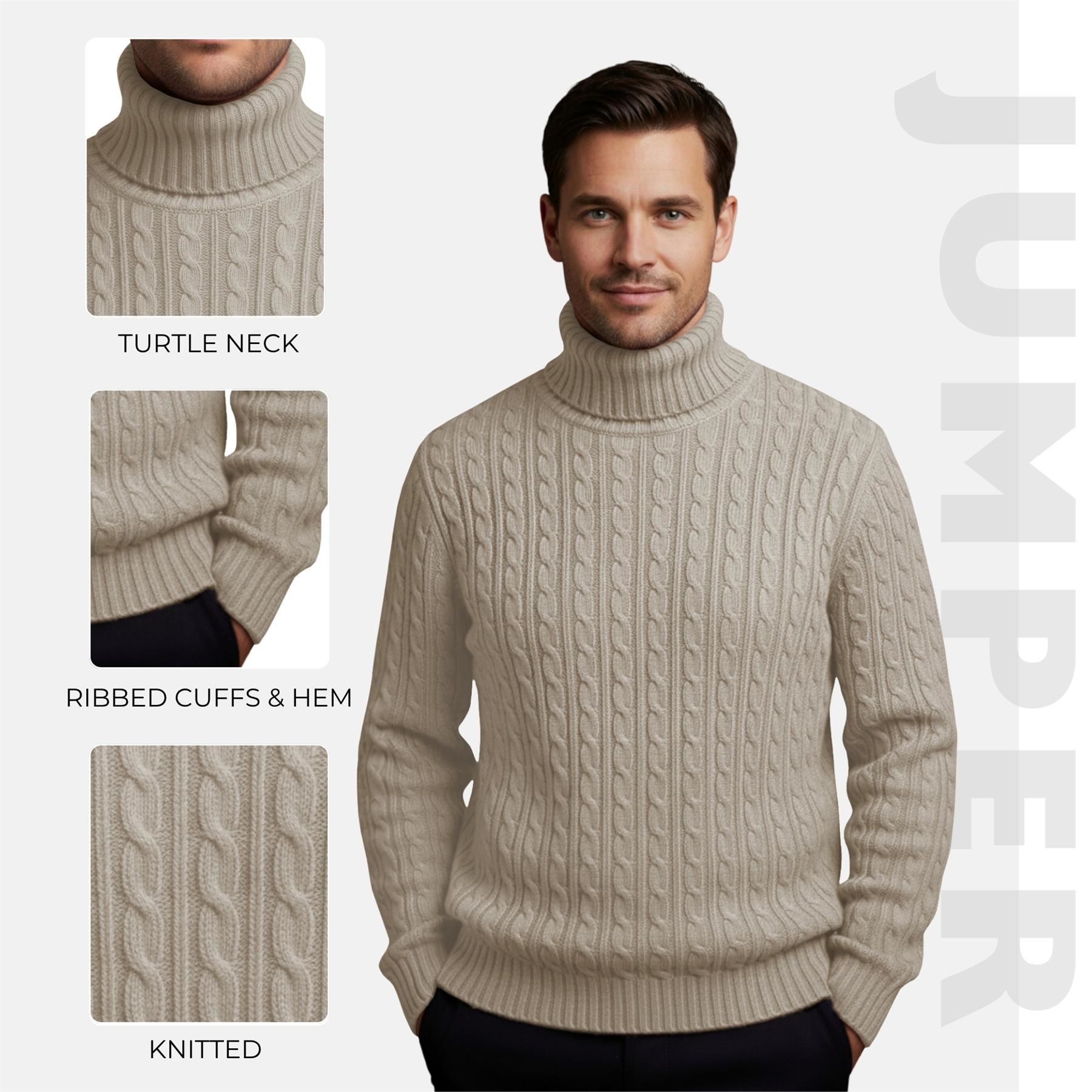 Herren Polo Rollkragen Langarm Pullover Zopfmuster Winterpullover Pulli - Bild 110 von 154