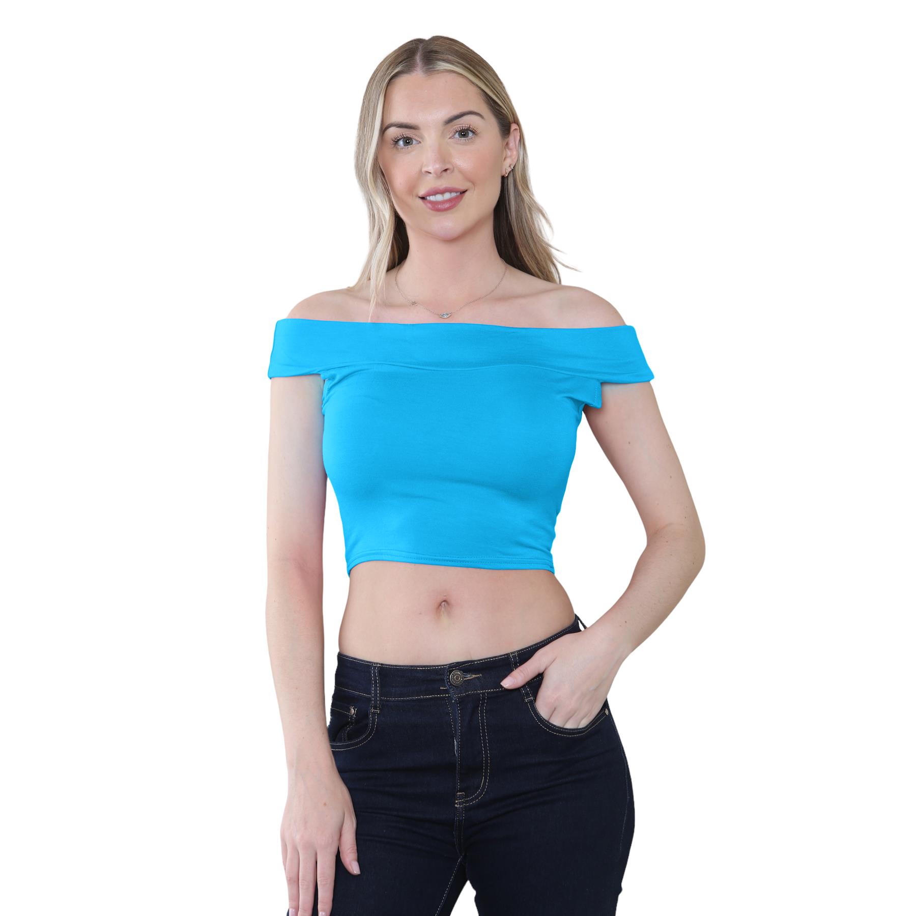 Schulterfreies bauchfreies Damen-T-Shirt Bardot ärmellos schlicht Sommer Freizeit Party - Bild 56 von 71