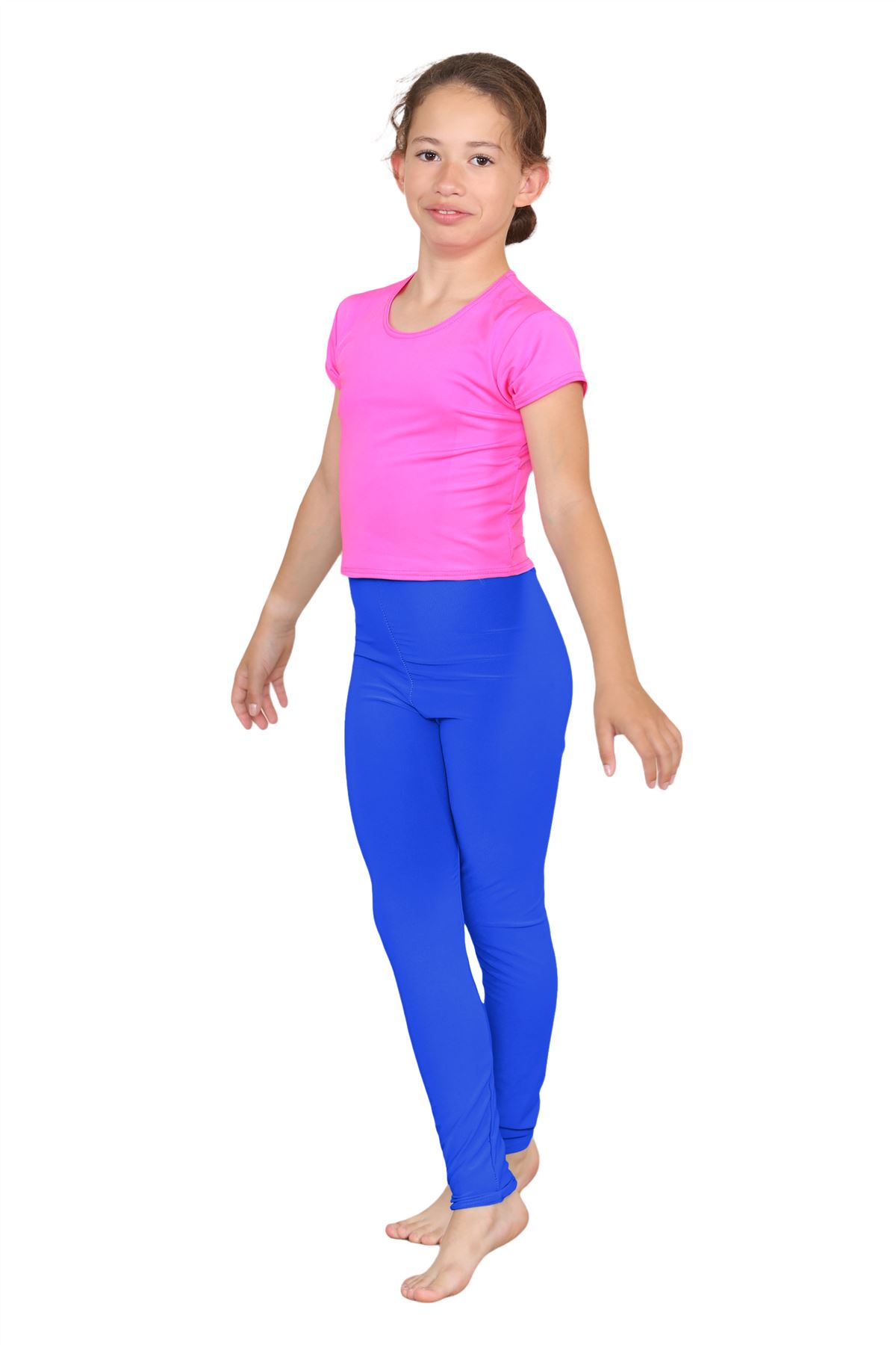 Girls Dance Leggings Gymnastics Microfibre Pants Kids Plain Full Length Trousers - Picture 70 of 85