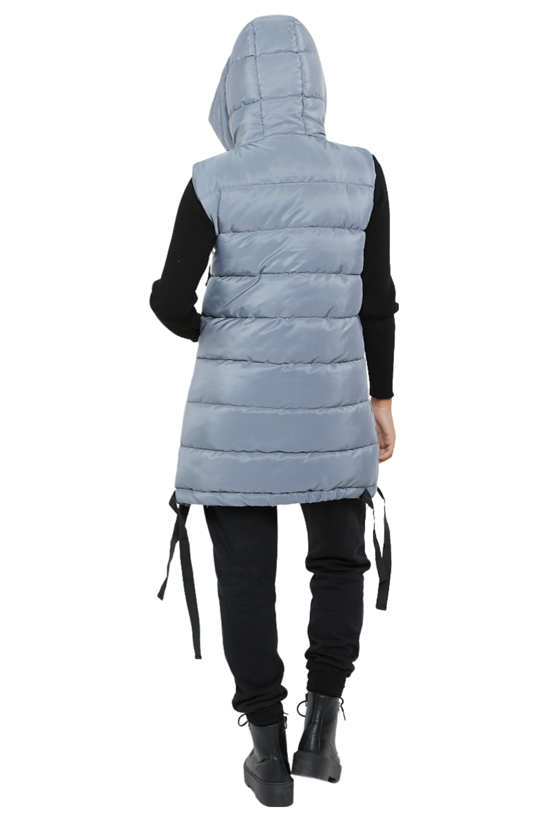 Damas Chaqueta larga acolchada con capucha chaleco acolchada calentador de cuerpo con cremallera - Imagen 24 de 42