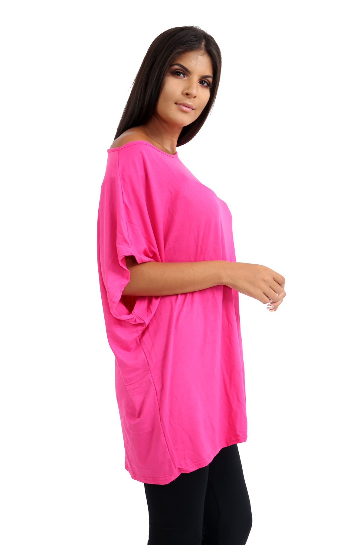 Schulterfreies Damen-T-Shirt Oberteil Fledermausärmel Oversize uni Freizeit Bardot Oberteil - Bild 53 von 225