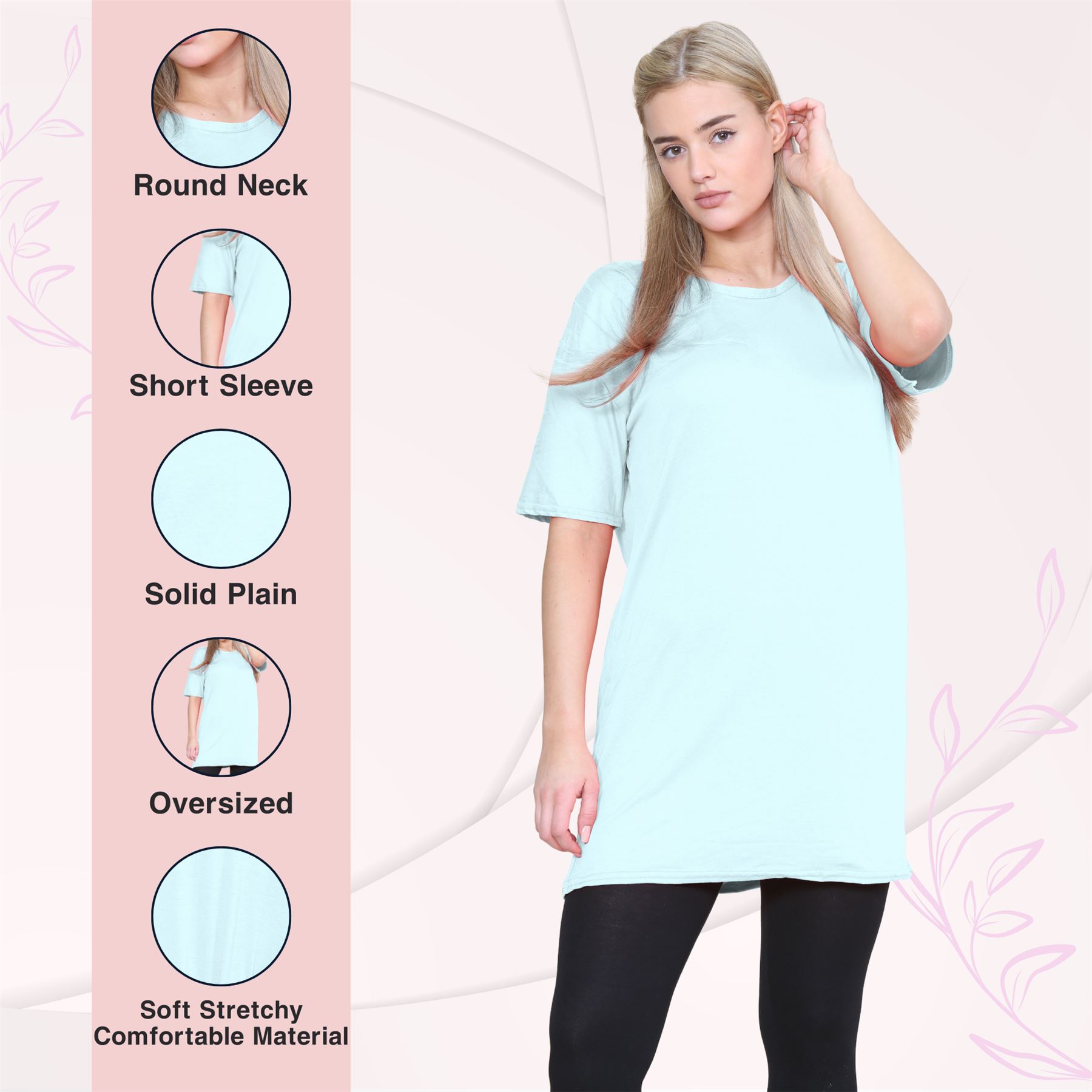 Ladies Oversized T-Shirt Dress Longline Top Plain Baggy Short Sleeve Tunic Dress - Picture 146 of 150