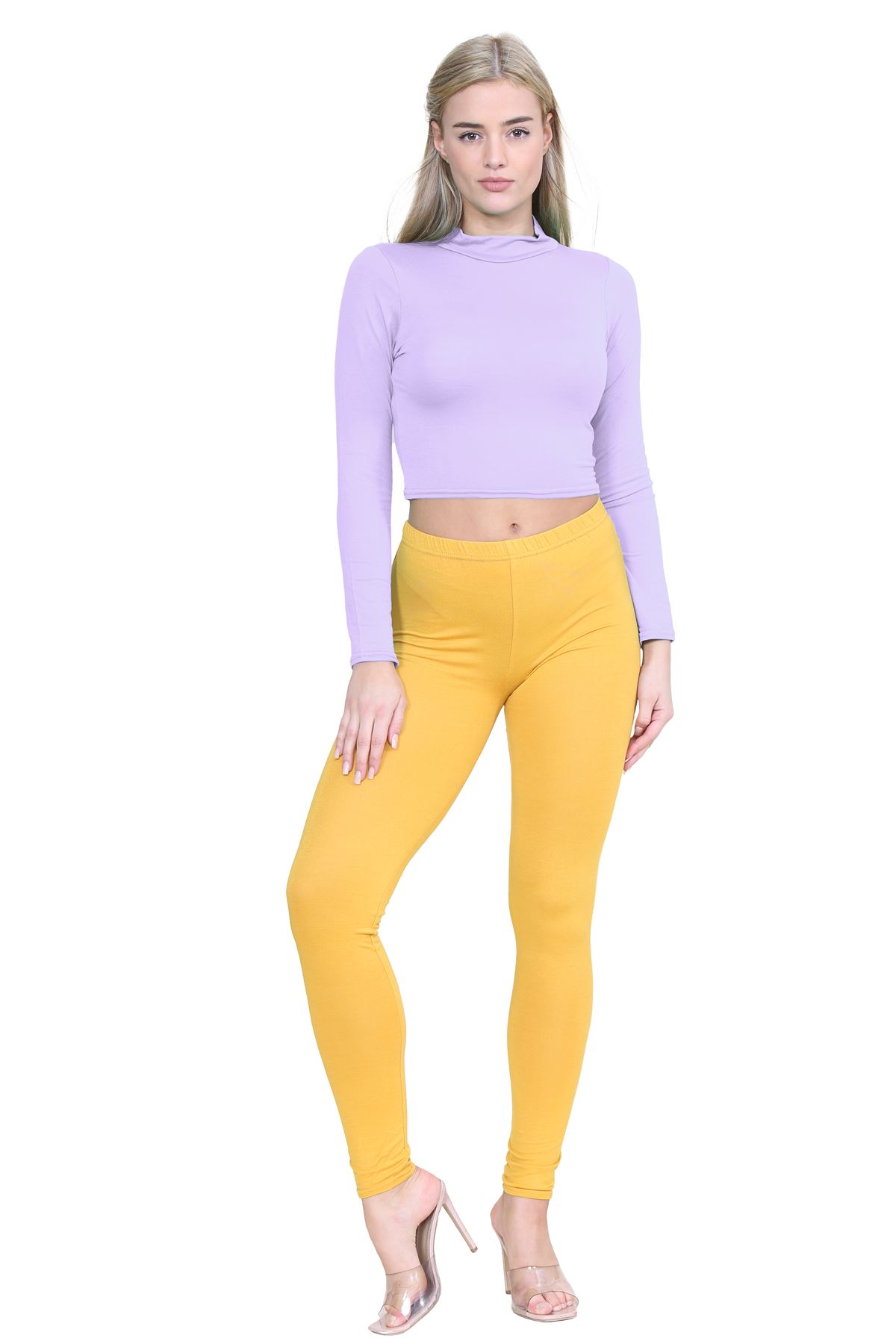 Turtle Neck Crop Top Womens Plain Long Sleeve Stretchy Basic Polo Neck T-Shirt - Picture 52 of 129