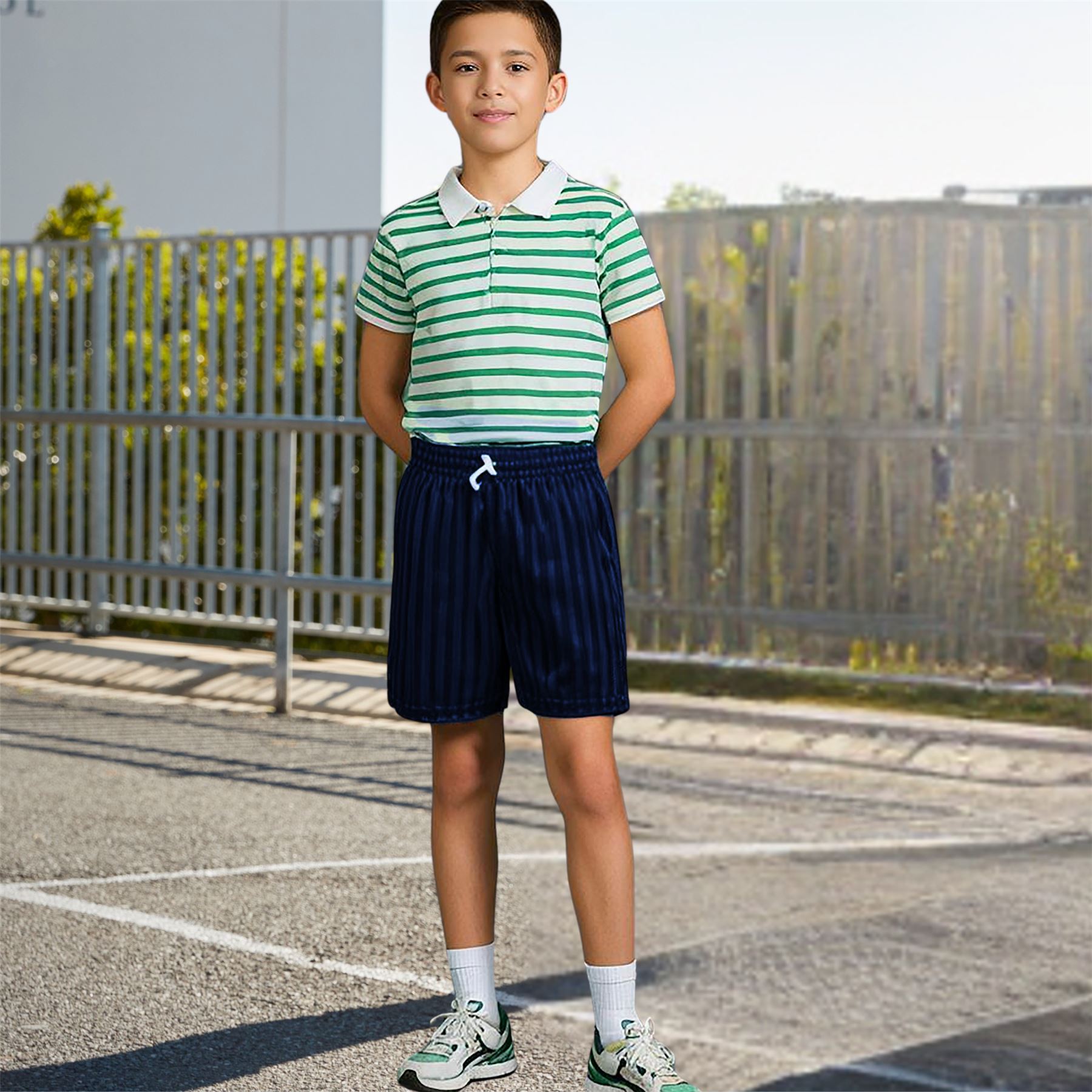 Kinder PE Schulshorts Jungen Kinder Schattenstreifen Unisex Sport Fußball kurze Hose - Bild 19 von 42