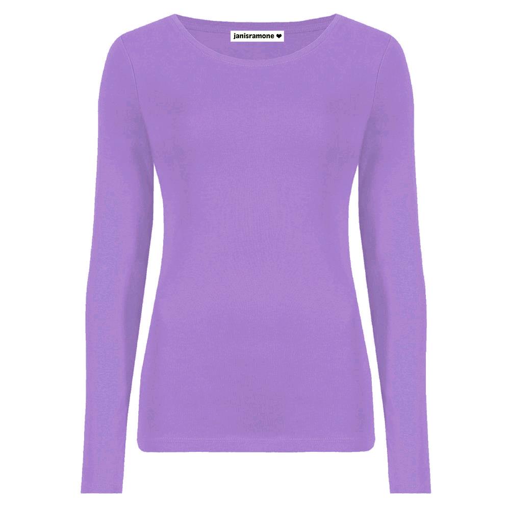 Camiseta para mujer cuello redondo manga larga elástica básica lisa informal - Imagen 14 de 34