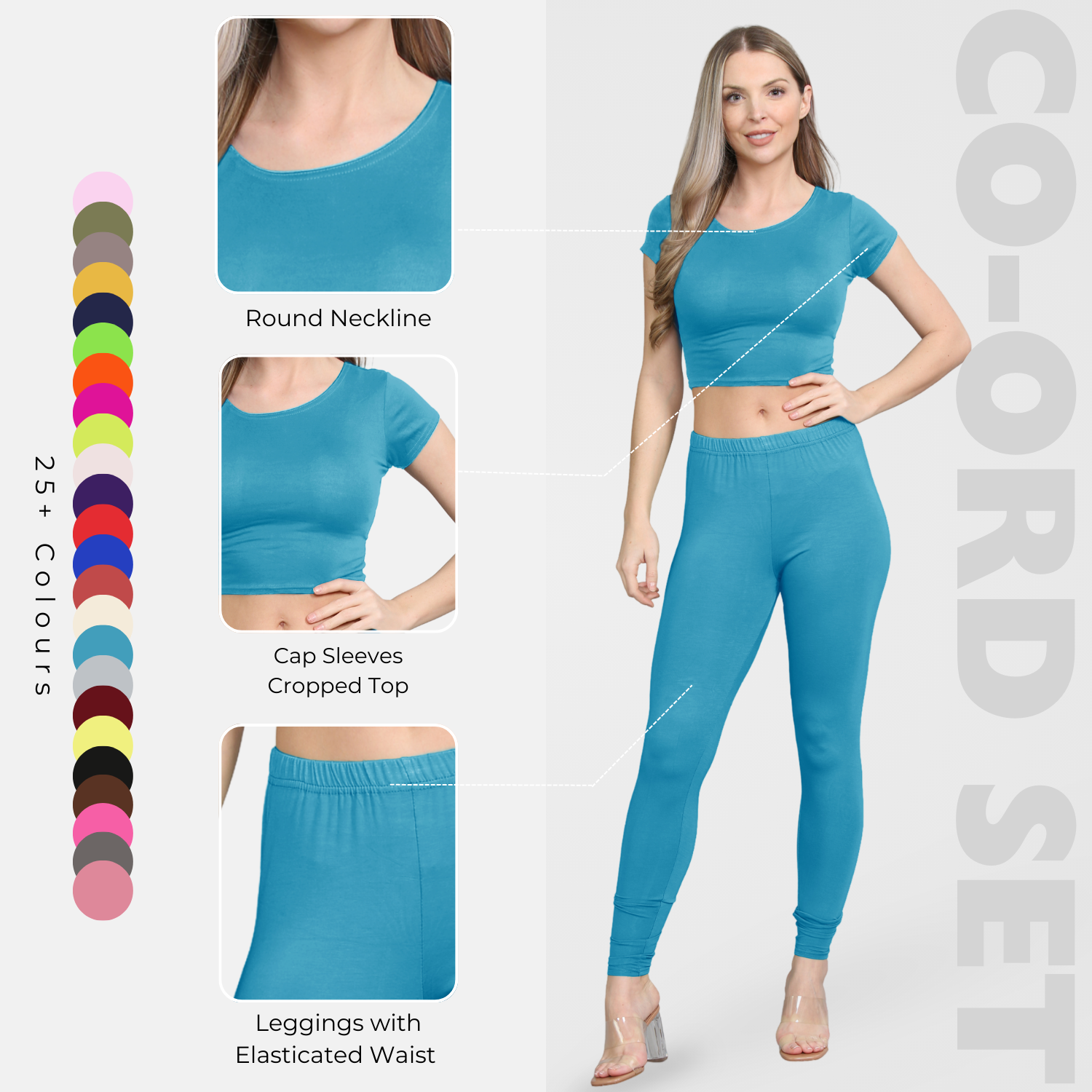 Damen Trainingsanzug Kurzarm Crop Top Sport Legging Workout Aktiv Lounge Set - Bild 125 von 148