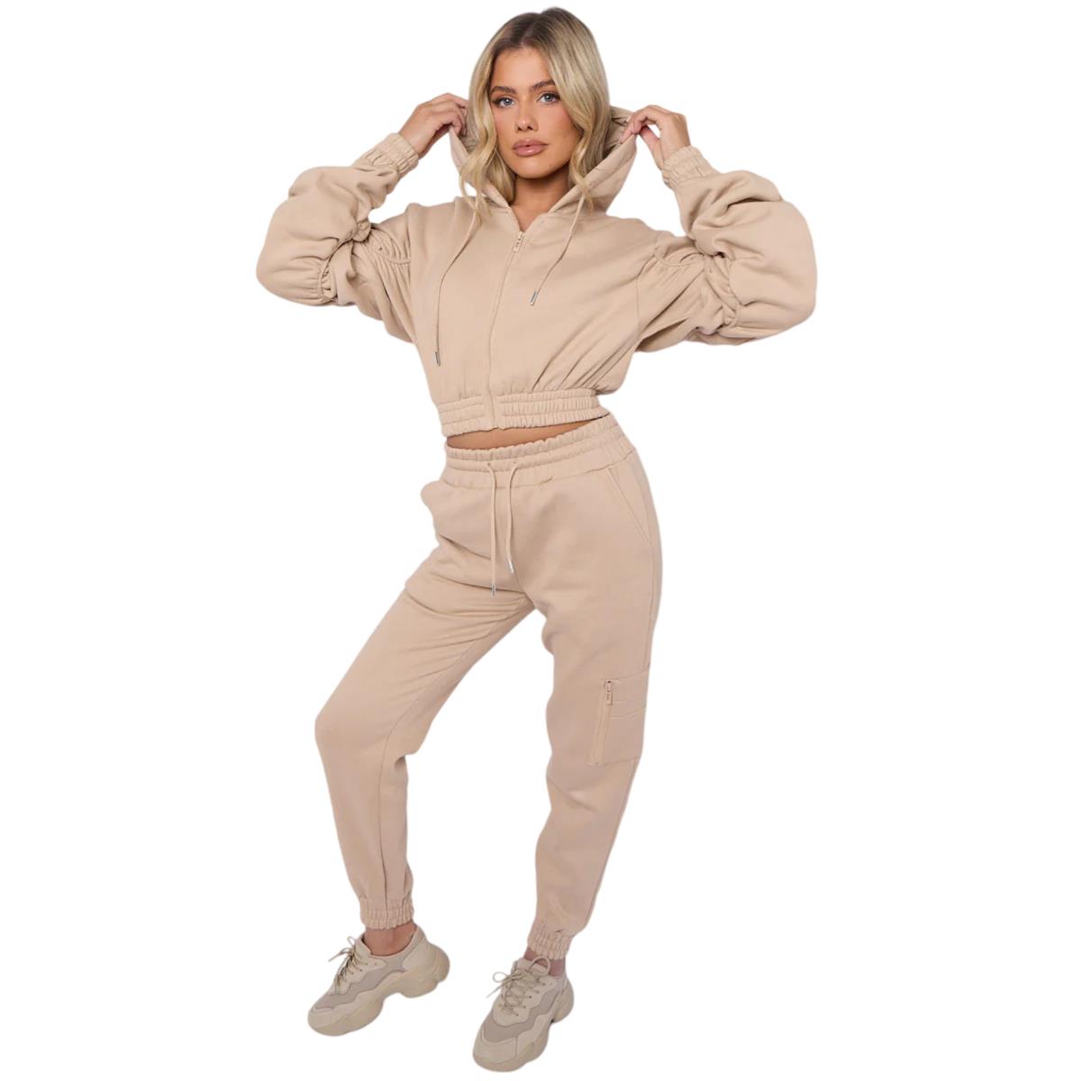Damas Traje de chándal 2 piezas Juego de salón Mangas fruncidas Sudadera con capucha recortadas Ropa de salón - Imagen 40 de 44