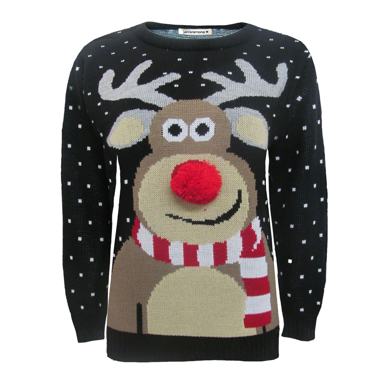 Kinder Rudolph Bommel Pullover Xmas Mädchen Jungen Rentier Weihnachten Strickpullover - Bild 5 von 5