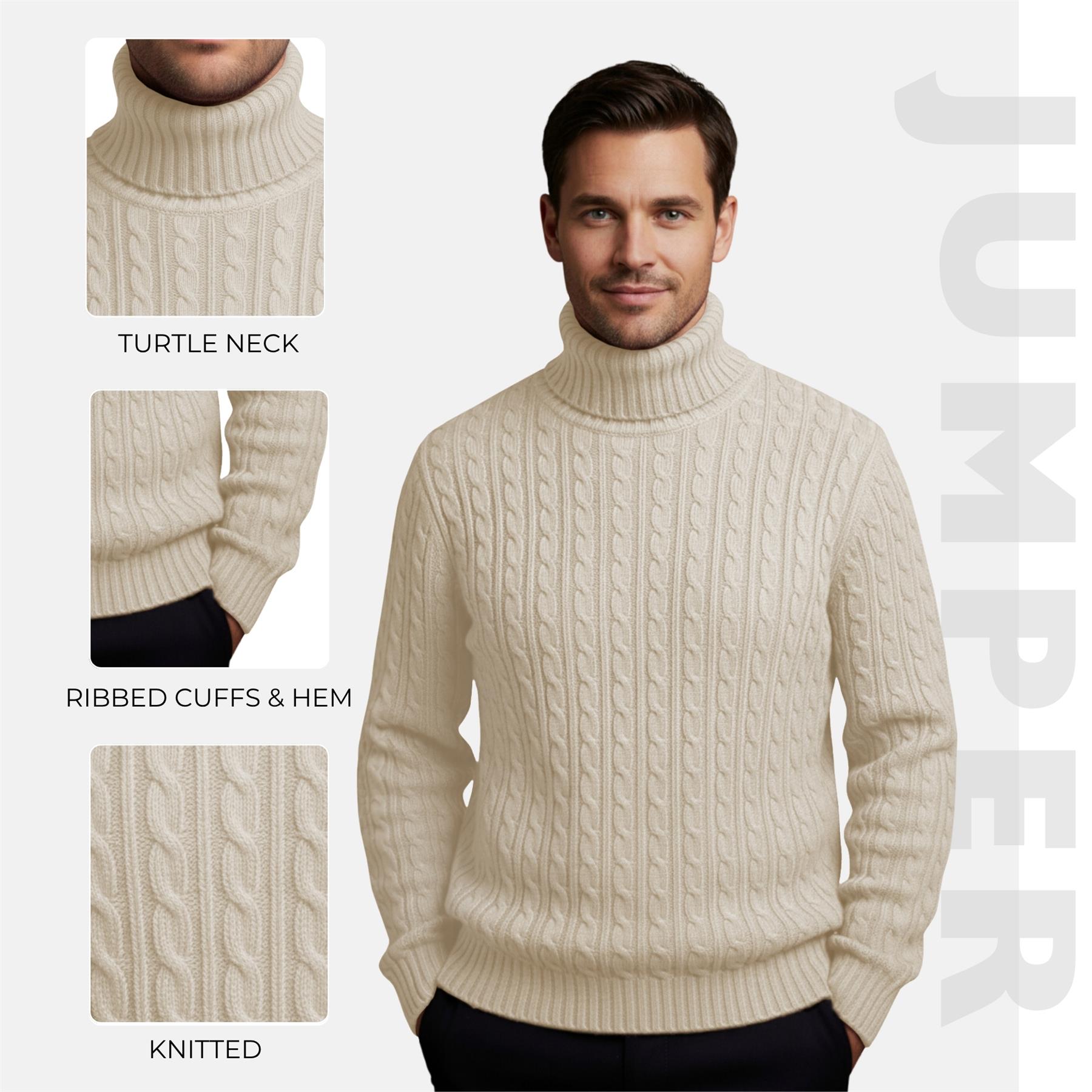 Herren Polo Rollkragen Langarm Pullover Zopfmuster Winterpullover Pulli - Bild 34 von 154