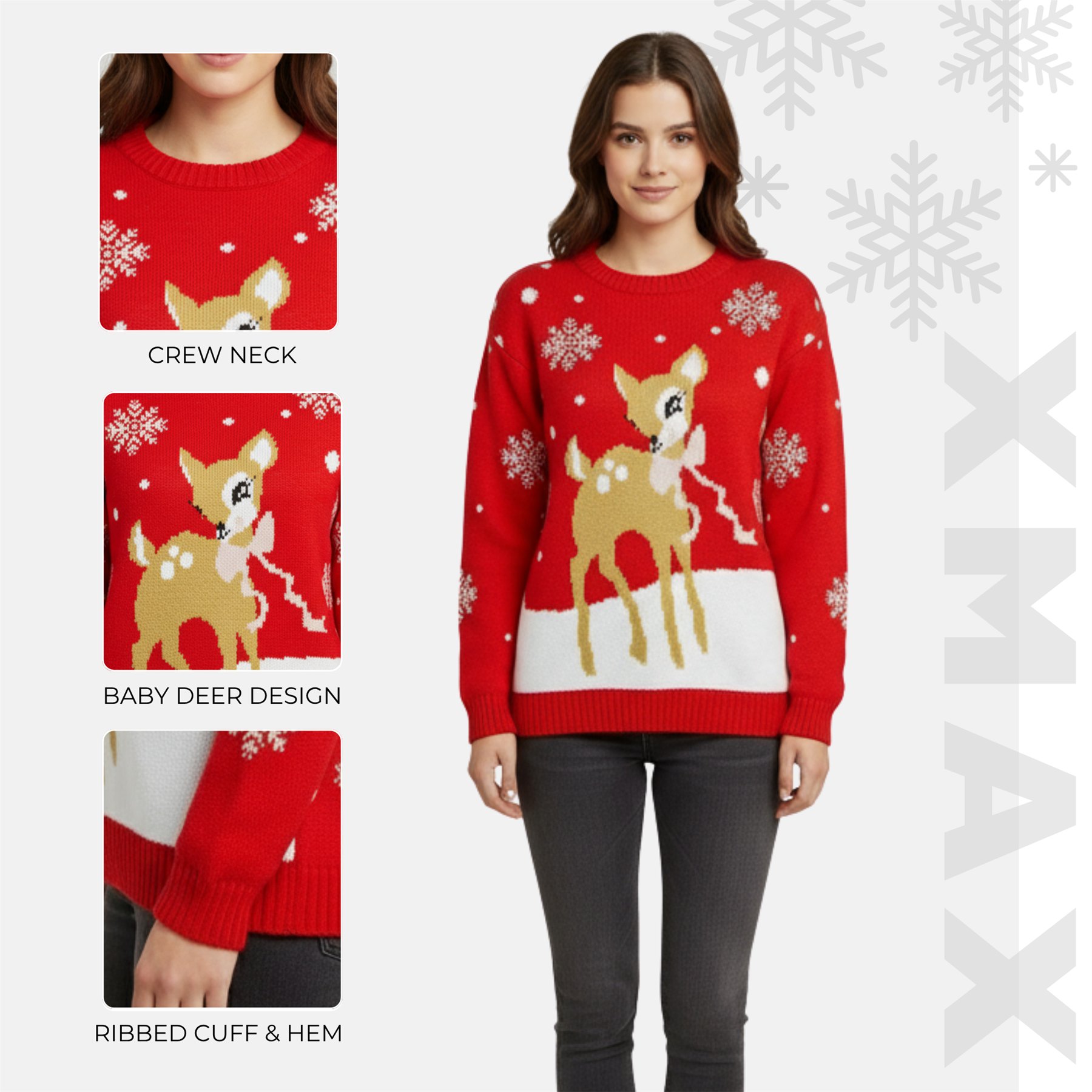 Christmas Reindeer Jumper Womens Knitted Funny Xmas Sweater Unisex Retro Jumpers - Picture 20 of 118