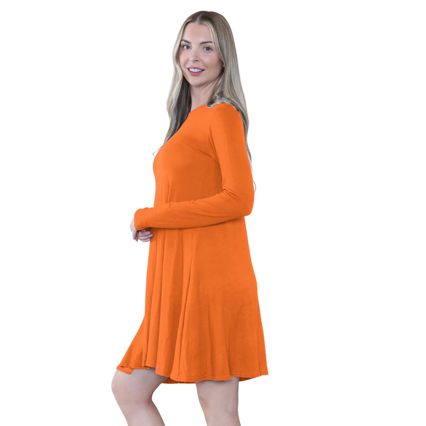 Damen Swing Kleid Uni Langarm Freizeit Ausgestellt A Linie Mini Oberteil Übergröße - Bild 62 von 100