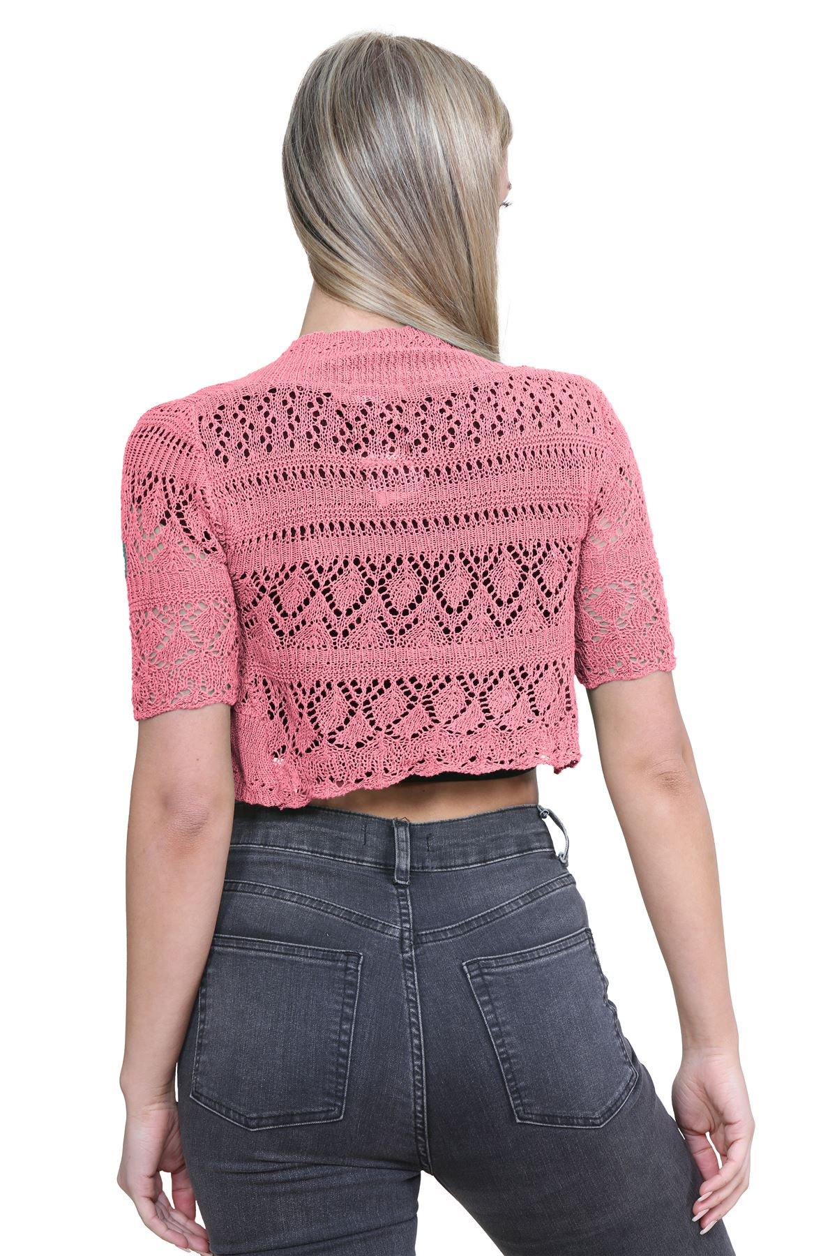 Womens Crochet Knitted Bolero Shrug Short Sleeve Open Front Cardigan Crop Top - Picture 40 of 186