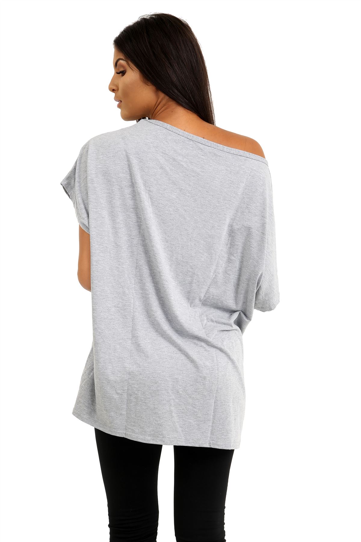 Schulterfreies Damen-T-Shirt Oberteil Fledermausärmel Oversize uni Freizeit Bardot Oberteil - Bild 60 von 225