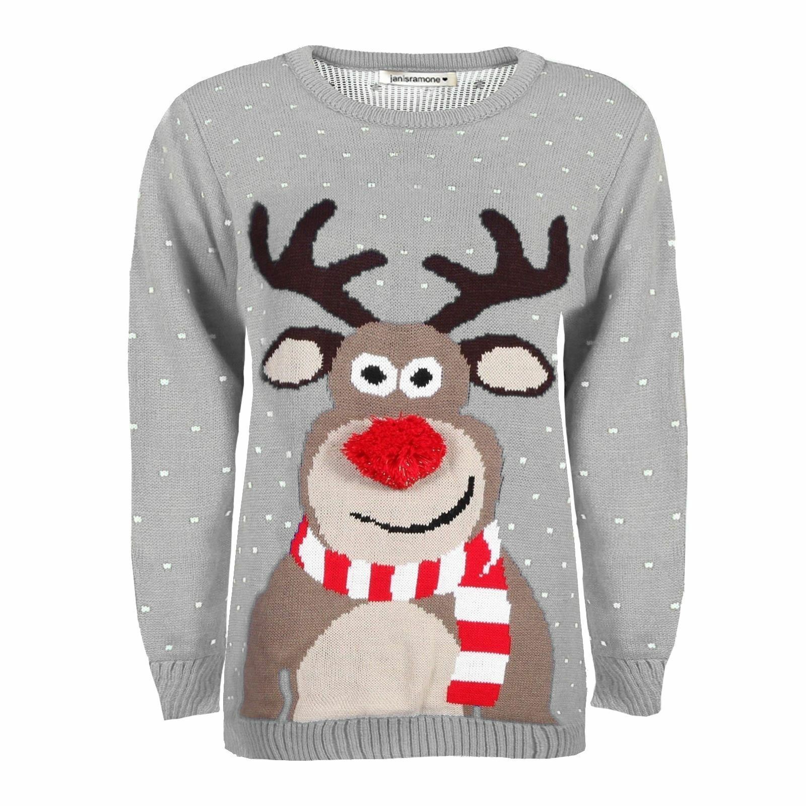 Christmas Reindeer Jumper Womens Knitted Funny Xmas Sweater Unisex Retro Jumpers - Picture 45 of 128