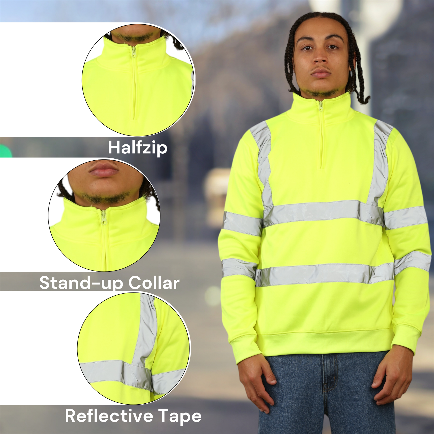 Sudadera de alta visibilidad para hombre con cremallera de cuarto de alta visibilidad reflectante seguridad trabajo jersey - Imagen 14 de 15