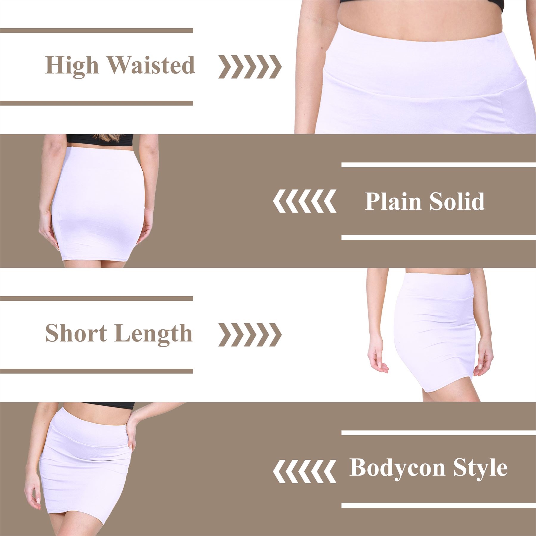 Womens Mini Skirt High Waisted Plain Printed Summer Bodycon Short Pencil Skirt - Picture 81 of 163