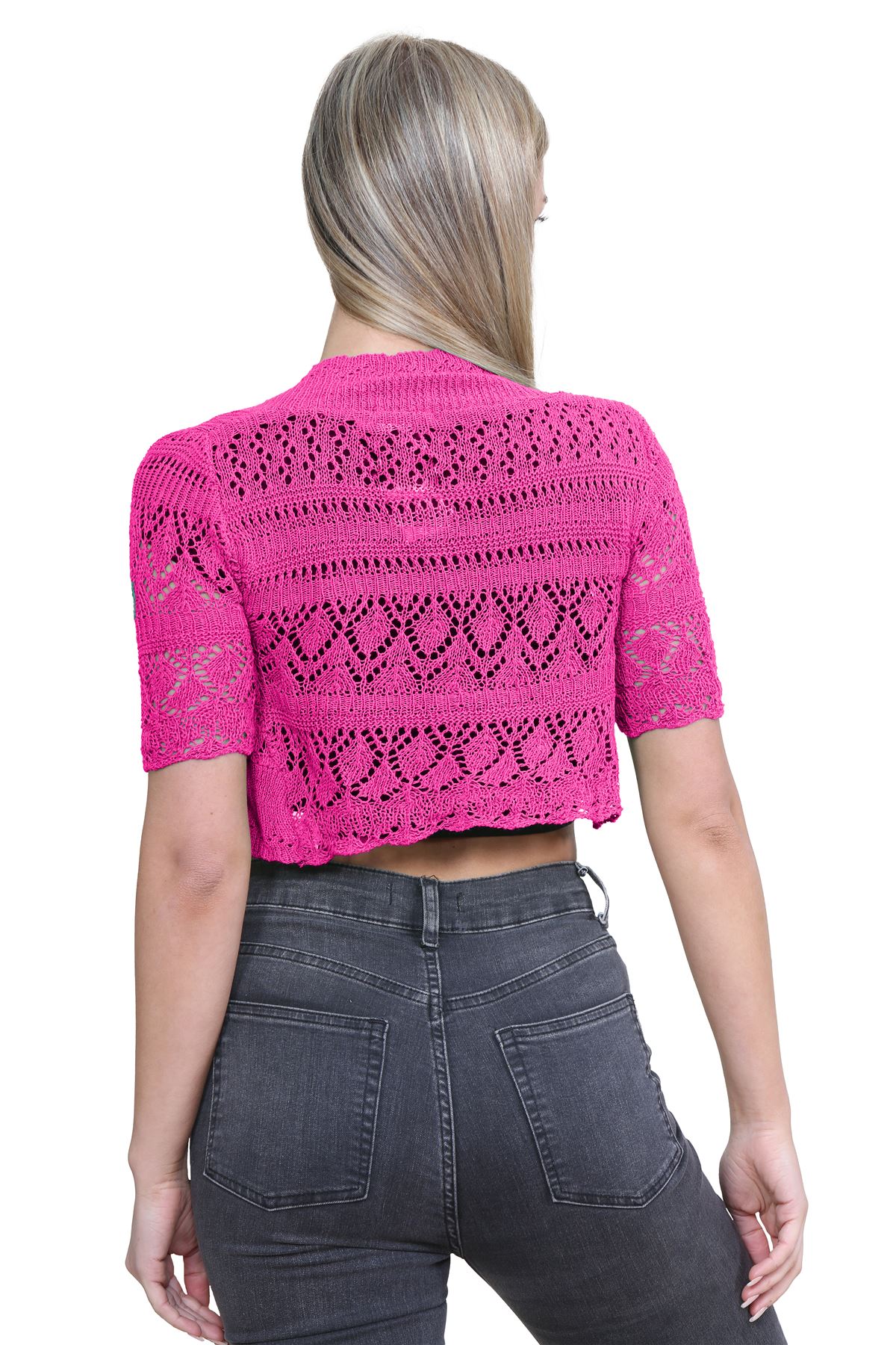 Womens Crochet Knitted Bolero Shrug Short Sleeve Open Front Cardigan Crop Top - Picture 28 of 186
