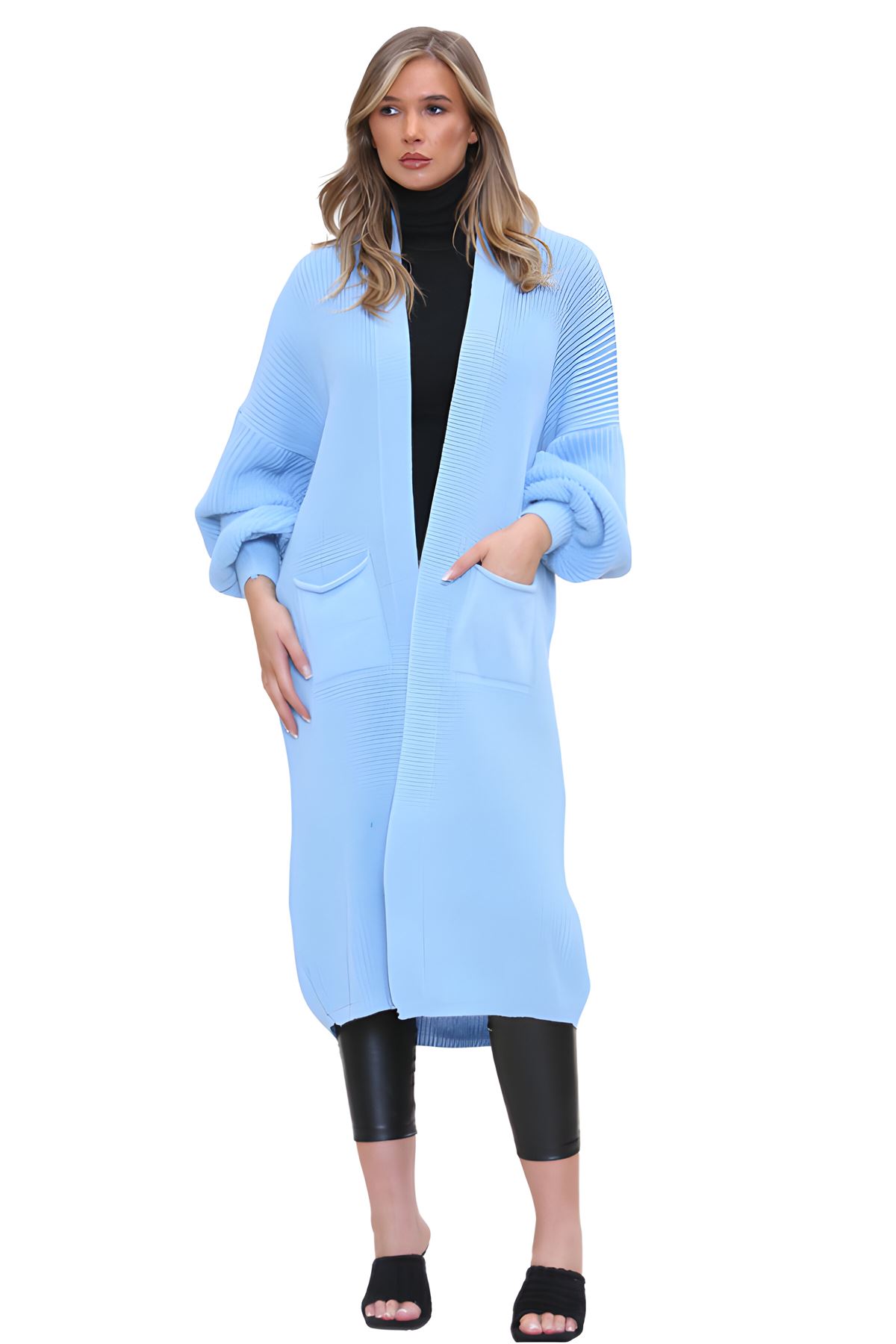 Ballonärmel Maxi Cardigan Damen übergroß gestrickt Winter Longline Pullover - Bild 121 von 134